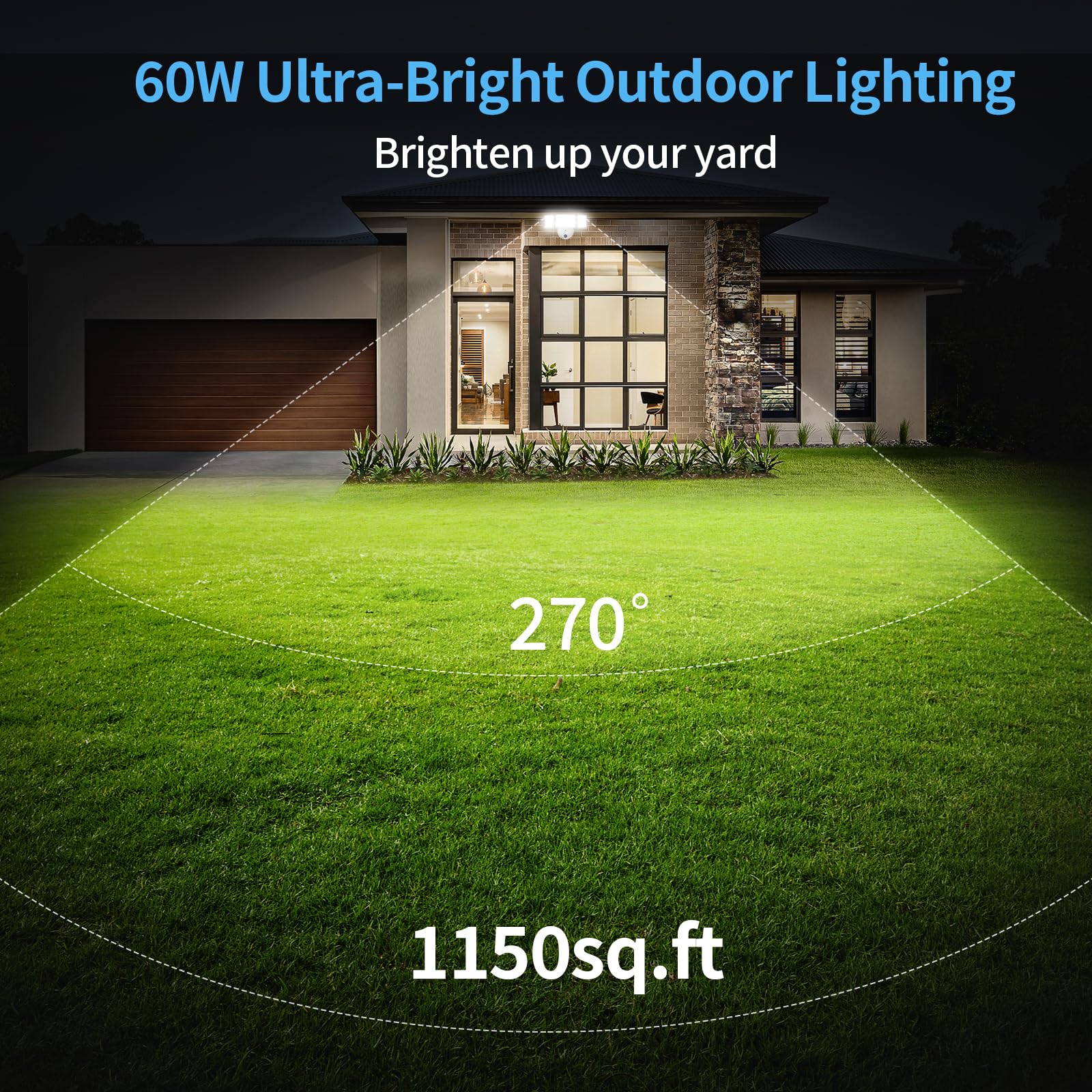 Olafus 60W Flood Light, IP65 Waterproof, 6000LM, 6500K White LED Security Light, Model 3-LBD70M