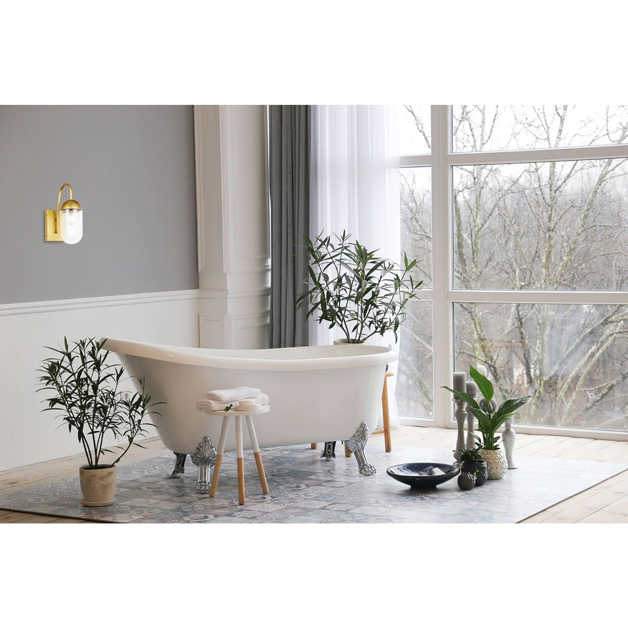 Living District Modern Brass & Clear Glass Wall Sconce, 1 Light Indoor Decorative Fixture