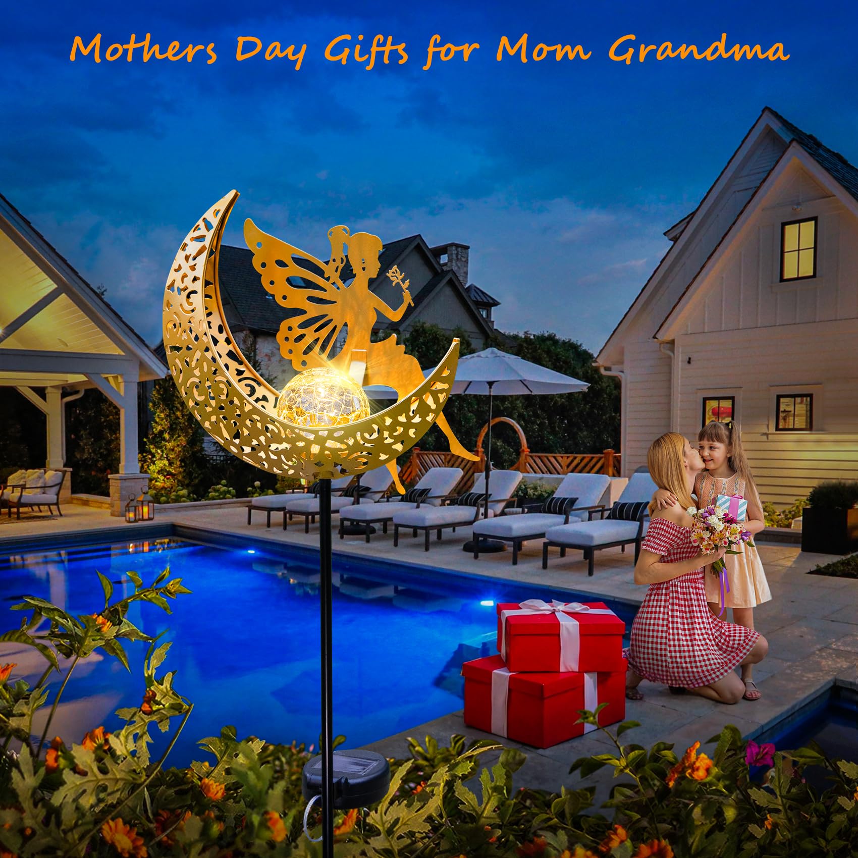 Fairy Moon Solar Lights Outdoor Garden Gifts For Women Yard Decorations Stakes Lights, Waterproof Led Outside Backard Decor, Law