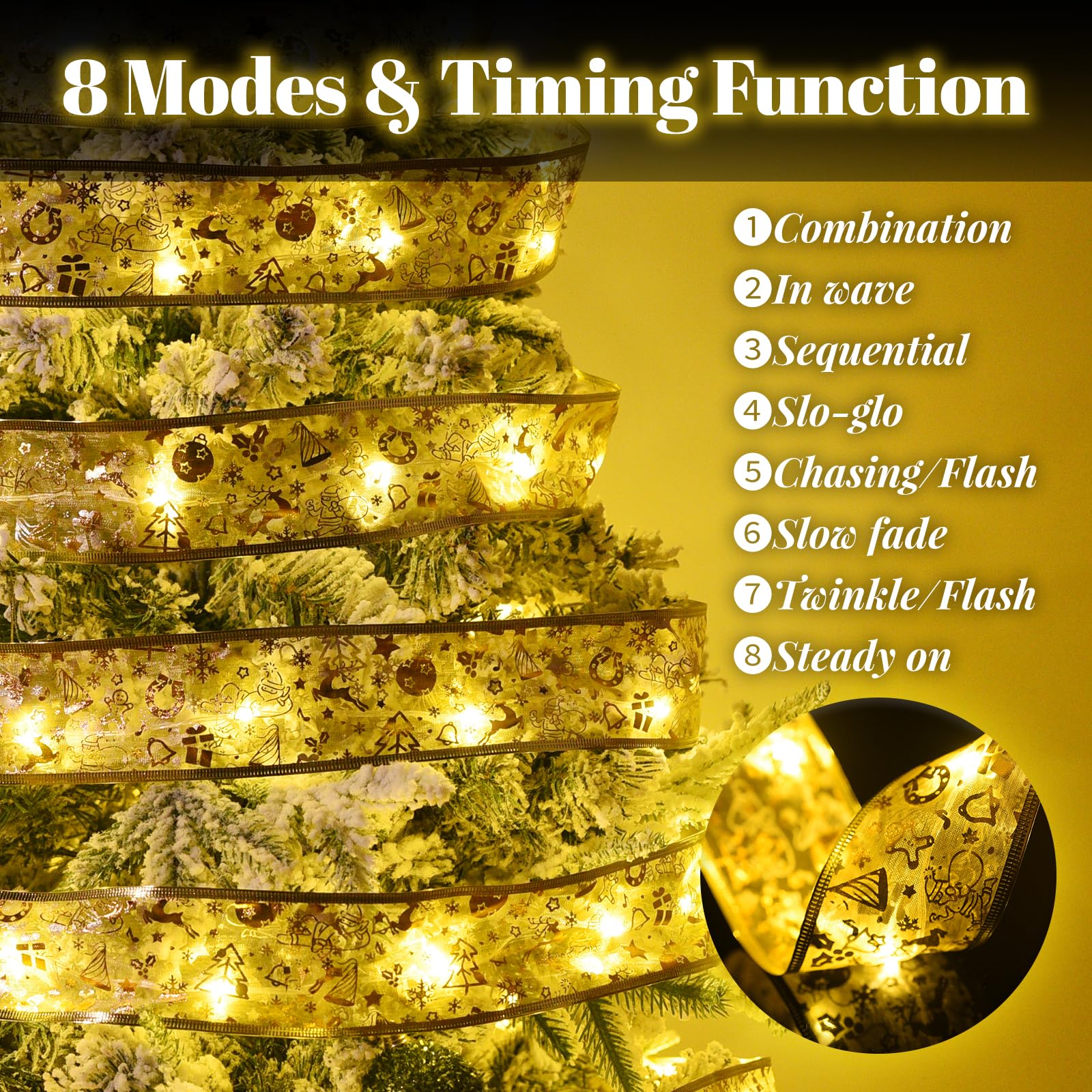 Dailyart Christmas Ribbon Fairy Lights, 100LED, 46FT, Warm White, USB & Battery Operated, 8 Modes, Model 51, Indoor Decoration