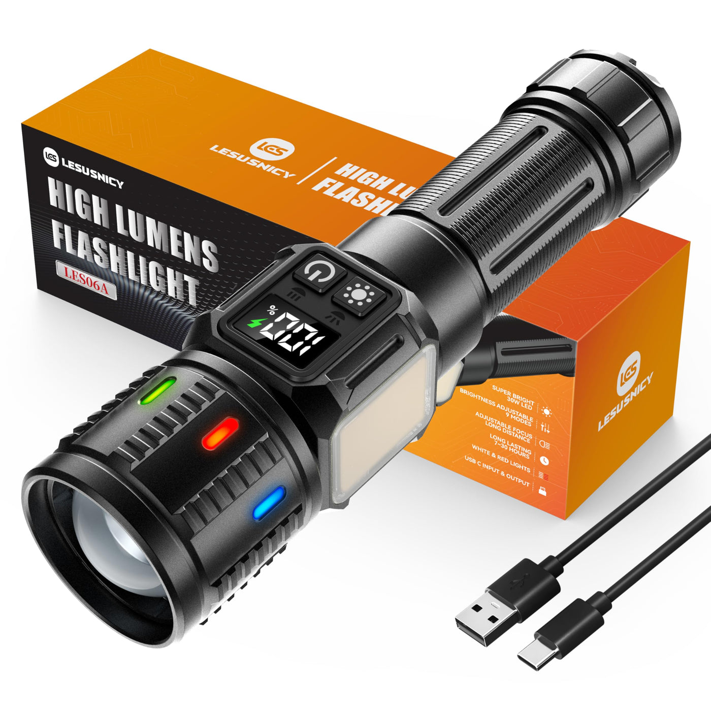 lesusnicy Rechargeable Flashlight 10000 Lumens LED, USB C, Black, Mode – Lightsdaddy lesusnicy Rechargeable Flashlight 10000 Lumens LED, USB C, Black, Mode – Lightsdaddy