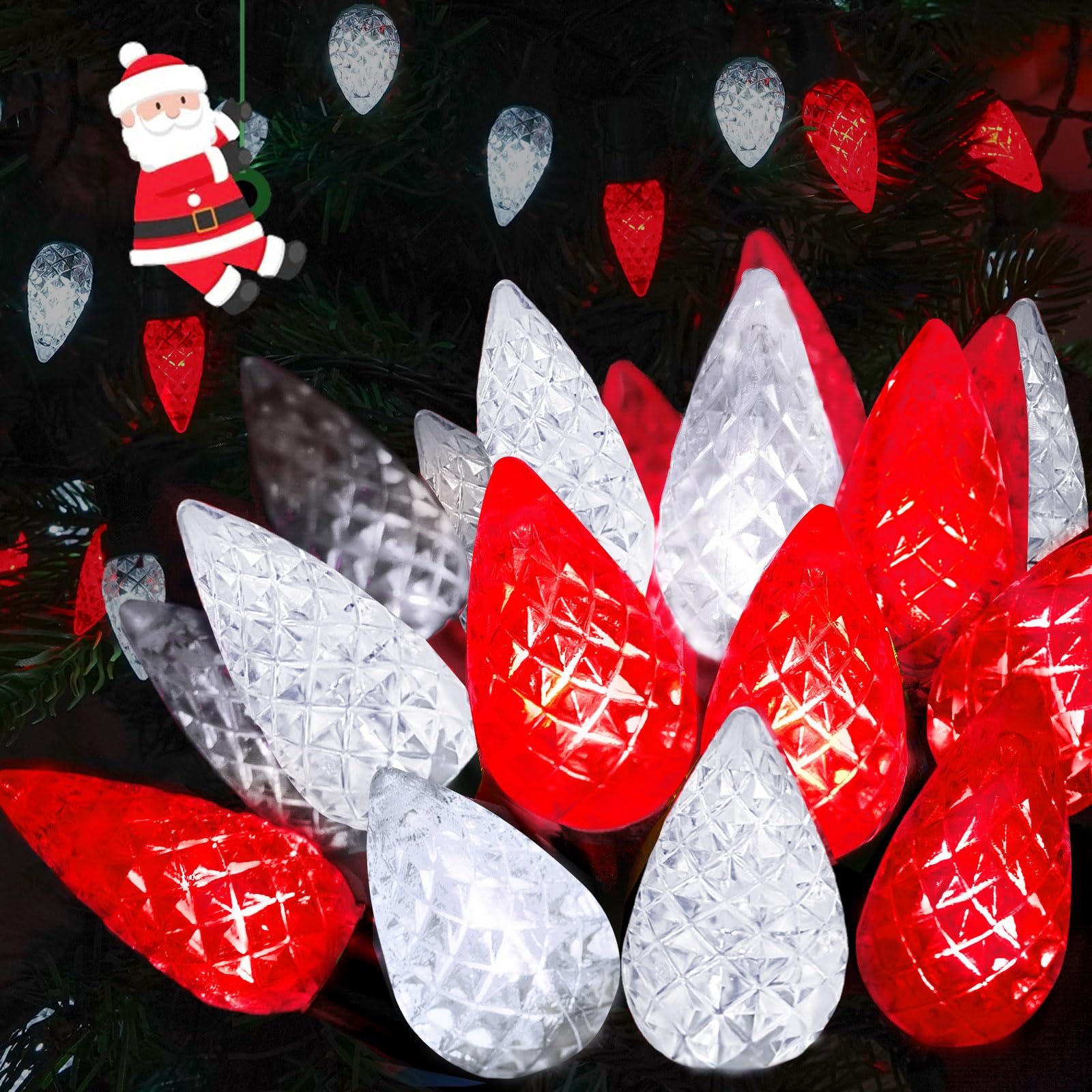 240 Led 78Ft C6 Christmas String Lights  Super Long Christmas Lights Outdoor Indoor With 13 Modes & Timer  Waterproof Fairy Twinkle Light Plug In For Tree Garden Party Xmas Decorations (Red & White)