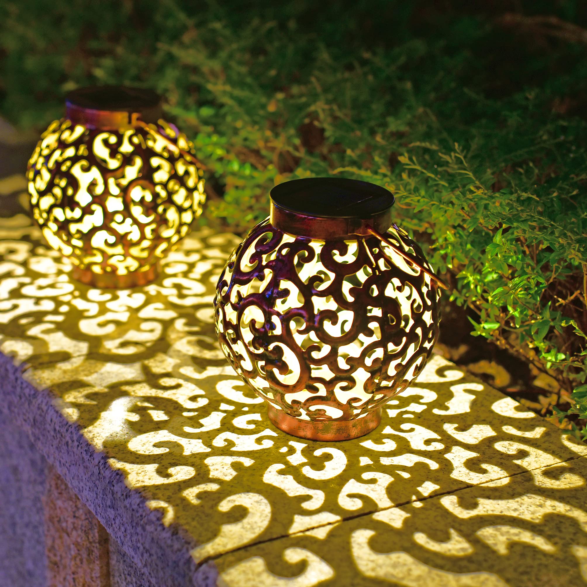 Large Solar Lanterns 2 Pack Outdoor Waterproof LED Metal Hanging Solar Lights for Garden Yard Patio Tree Tabletop Landscape Deco