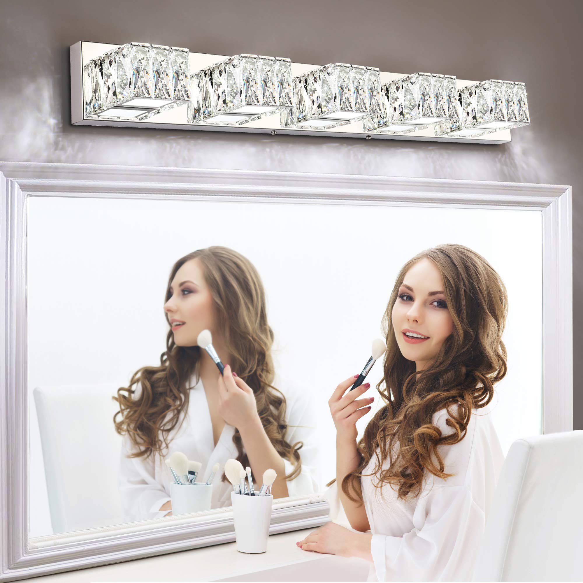 ZUZITO Modern Crystal Bathroom Vanity Lights Fixture LED Vanity Lighting Over Mirror White Light(5 Lights)