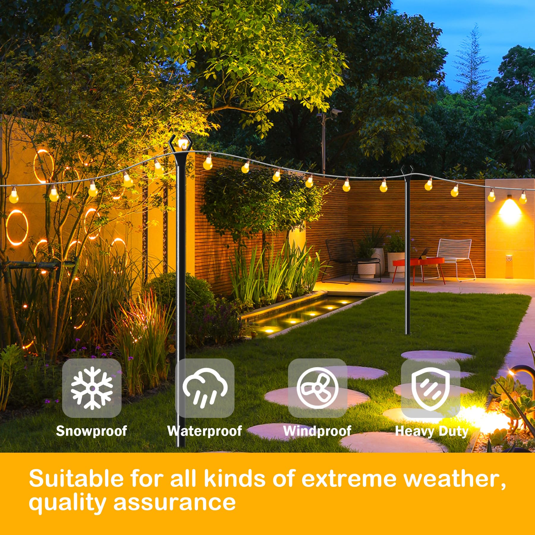 Hcsh&Will String Light Poles, 10 Ft Metal Poles With Fork For Outdoor String Lights, 2 Pack Outdoor Patio Light Stand With Fork,