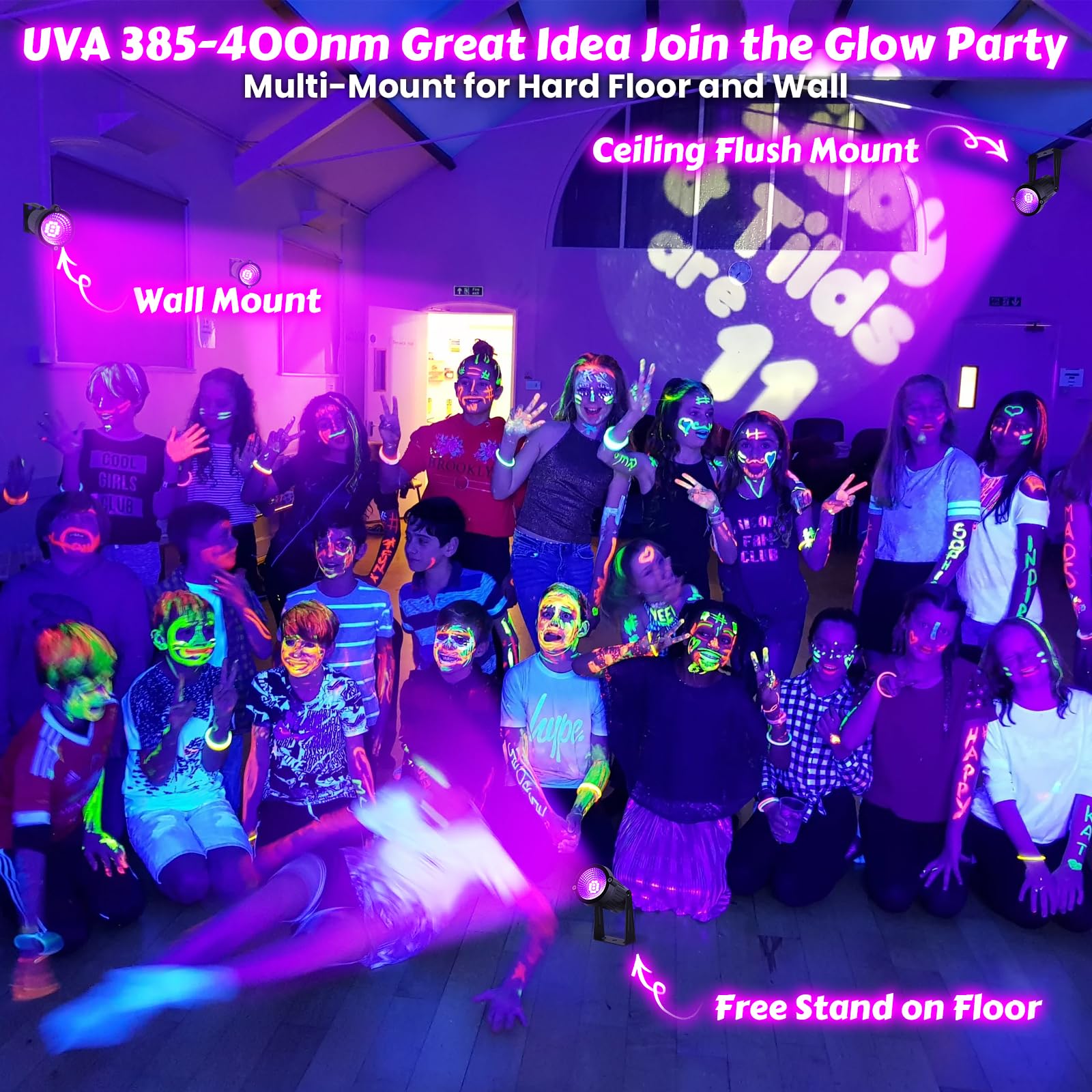 4 Pack Waterproof Black Lights, Ip66 15W Led Blacklight Halloween Outdoor Spotlight With On/Off Switch + Plug + Metal Stakes For