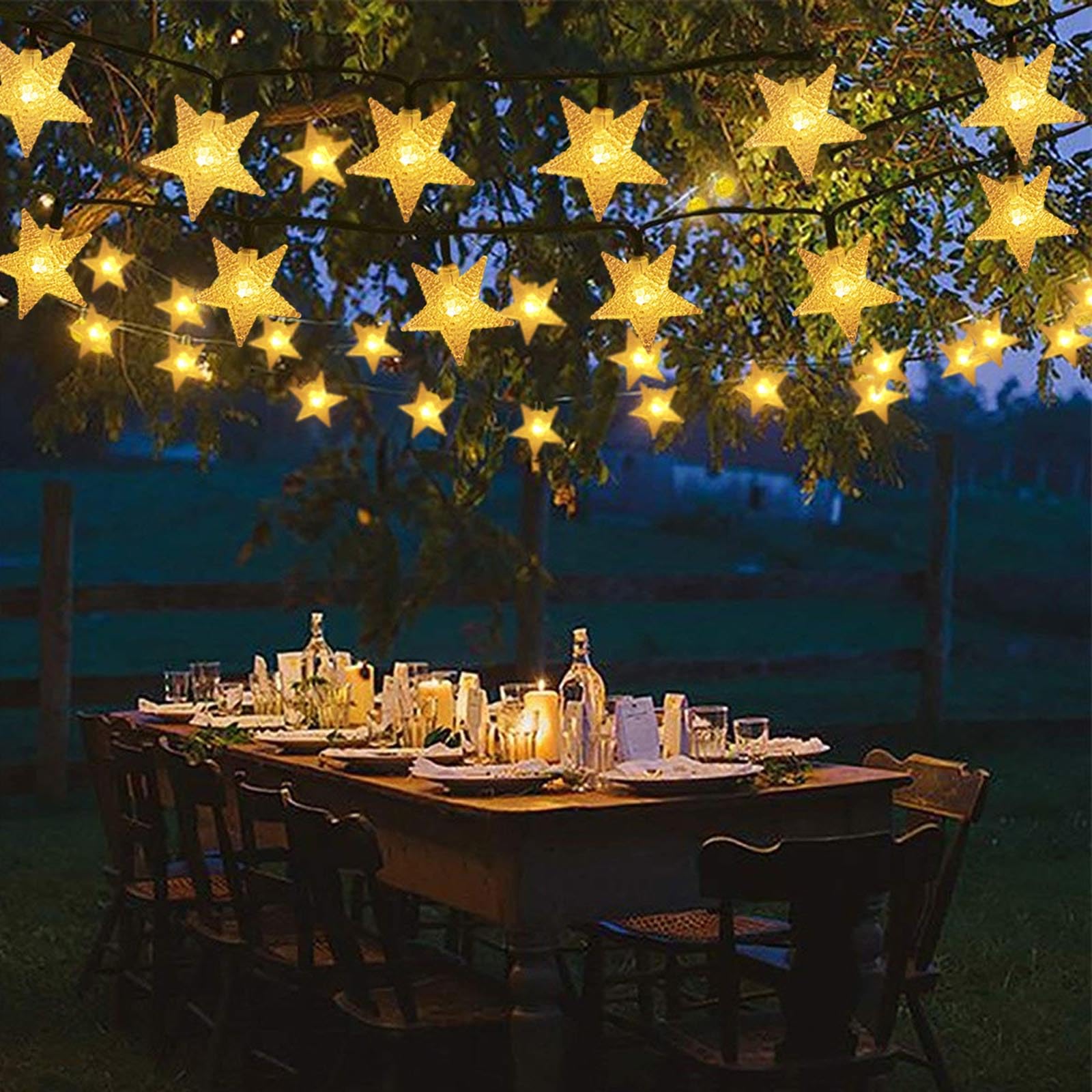 Windpnn Solar String Lights Outdoor, Solar Powered Star String Lights, 30Ft 50Led 8 Modes Waterproof Christmas String Lights For