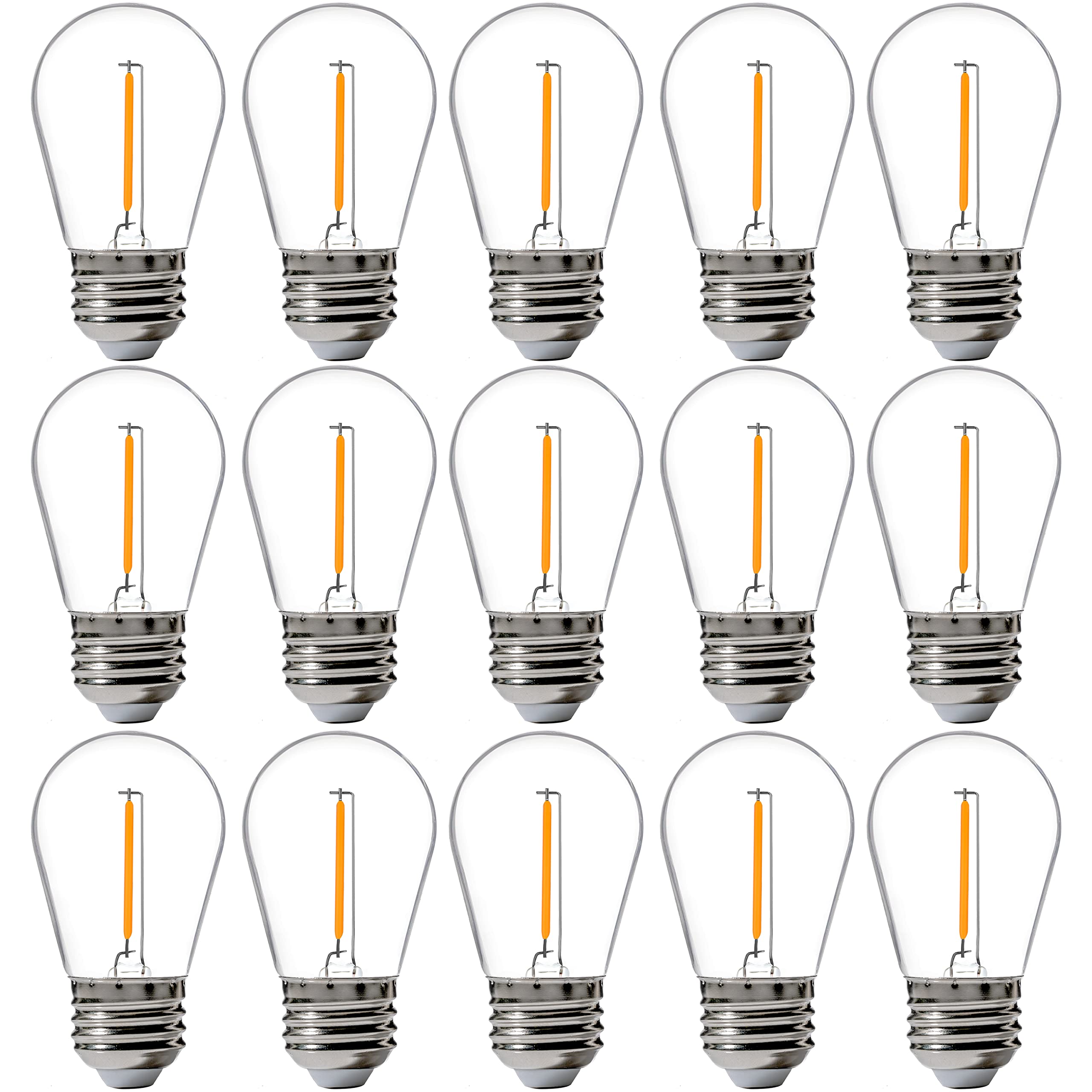 FLSNT 15 Pack Outdoor LED Replacement Bulbs for String Light, S14 LED Hanging Light Bulbs for Patio, Garden, E26 Base, 2200K Warm White, Non-Dimmable