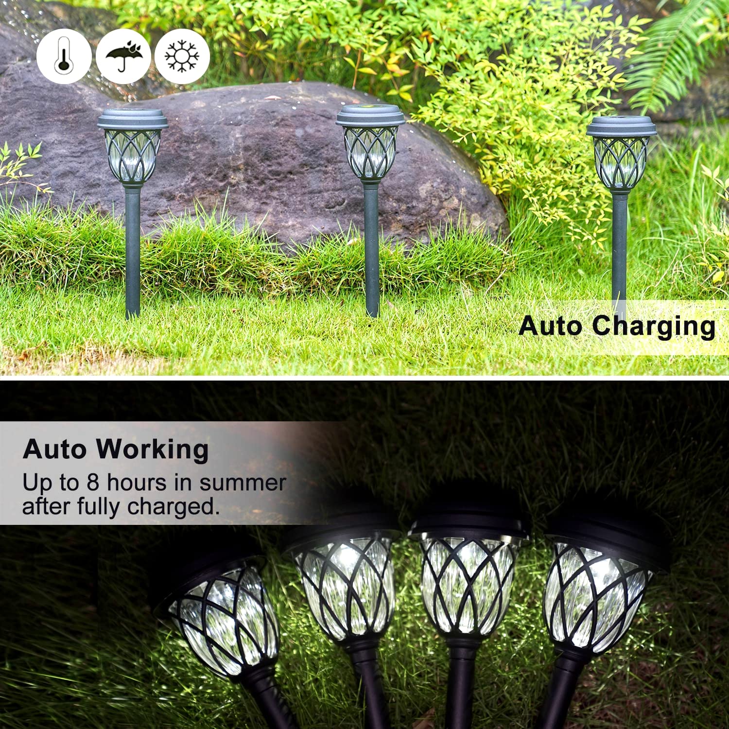 EXCMARK Solar Lights Outdoor, 10 Pack, Warm White, Plastic, Pathway Lighting for Walkway, Sidewalk, Driveway