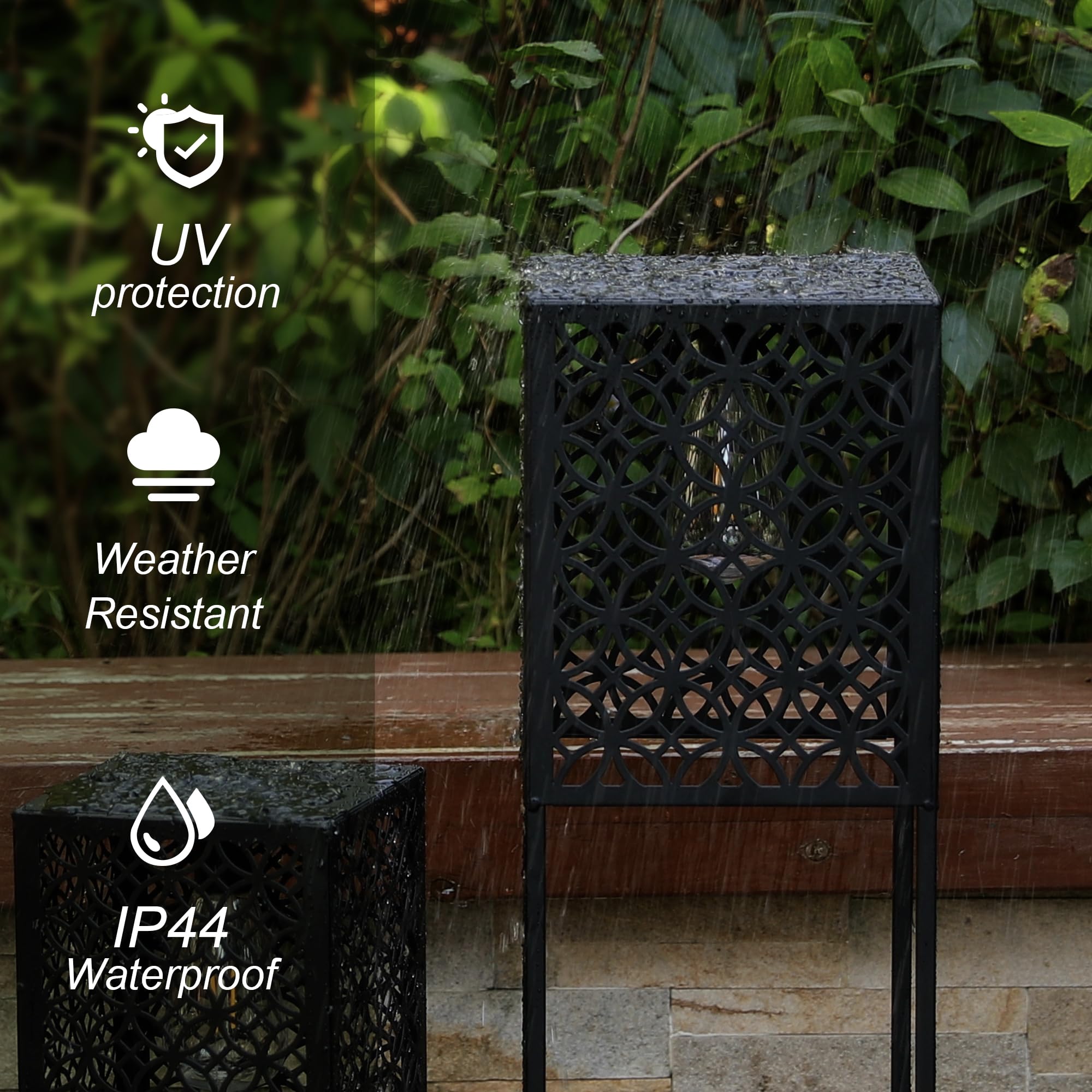 Euty 2 Pack Solar Floor Lamp Outdoor Waterproof Solar Powered Lanterns With Edison Bulbs Pathway Light For Patio Pool Lawn Porch