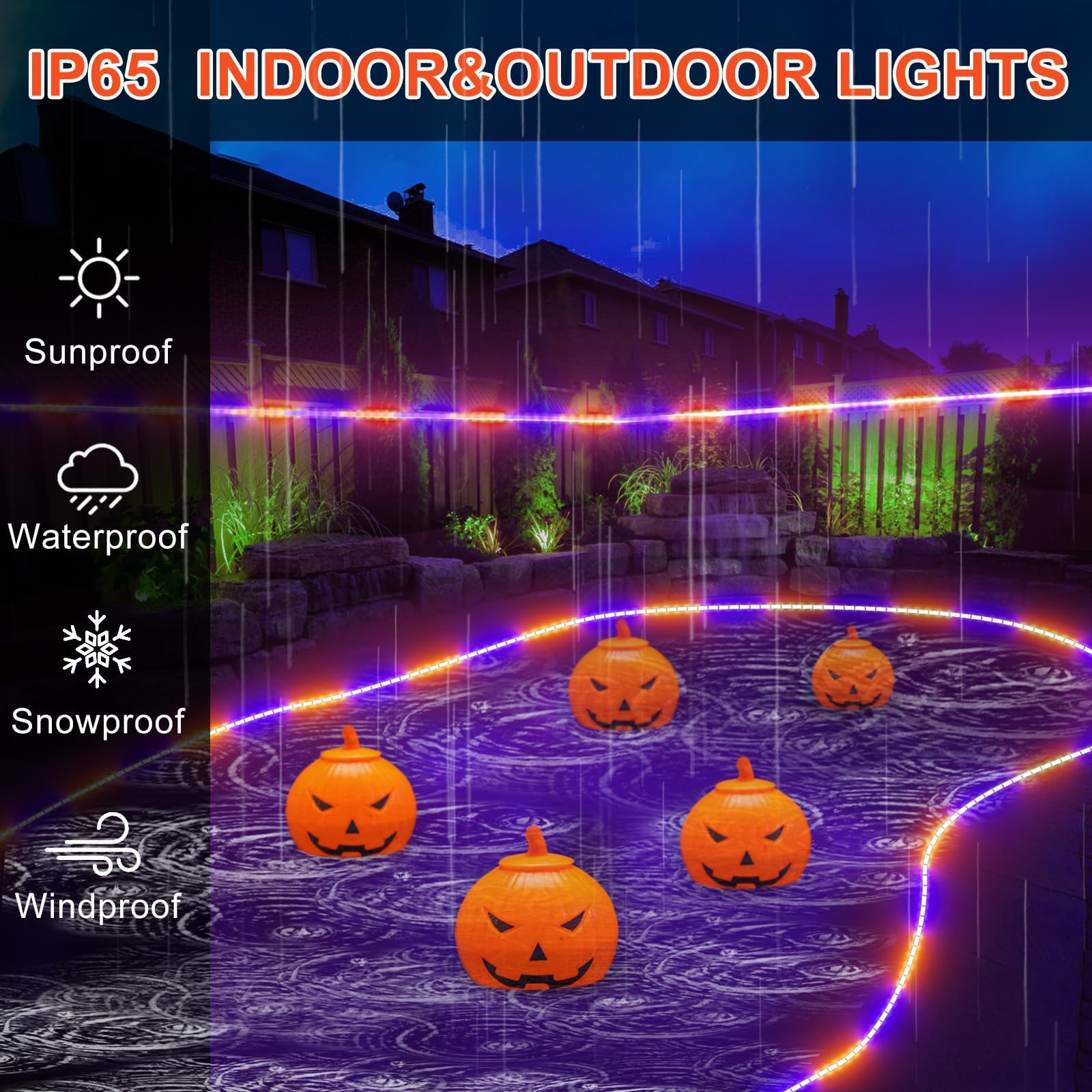 Kenburg Halloween Rope Lights Outdoor, 33Ft 400 Led Orange And Purple String Lights, Waterproof Tube Lights Plug In 8 Modes Halloween Tree Garden Fence Yard Party Outdoor Decorations