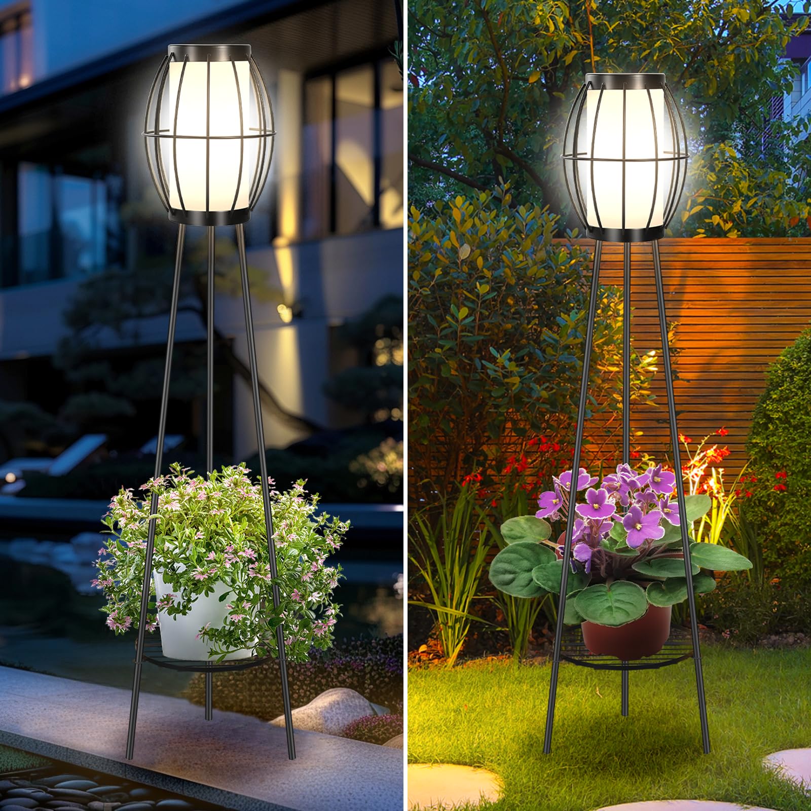 Outdoor Solar Lights With Plant Stands, 37'' Metal Solar Powered Outdoor Floor Lamp Waterproof Auto On/Off, Outdoor Floor Lamps