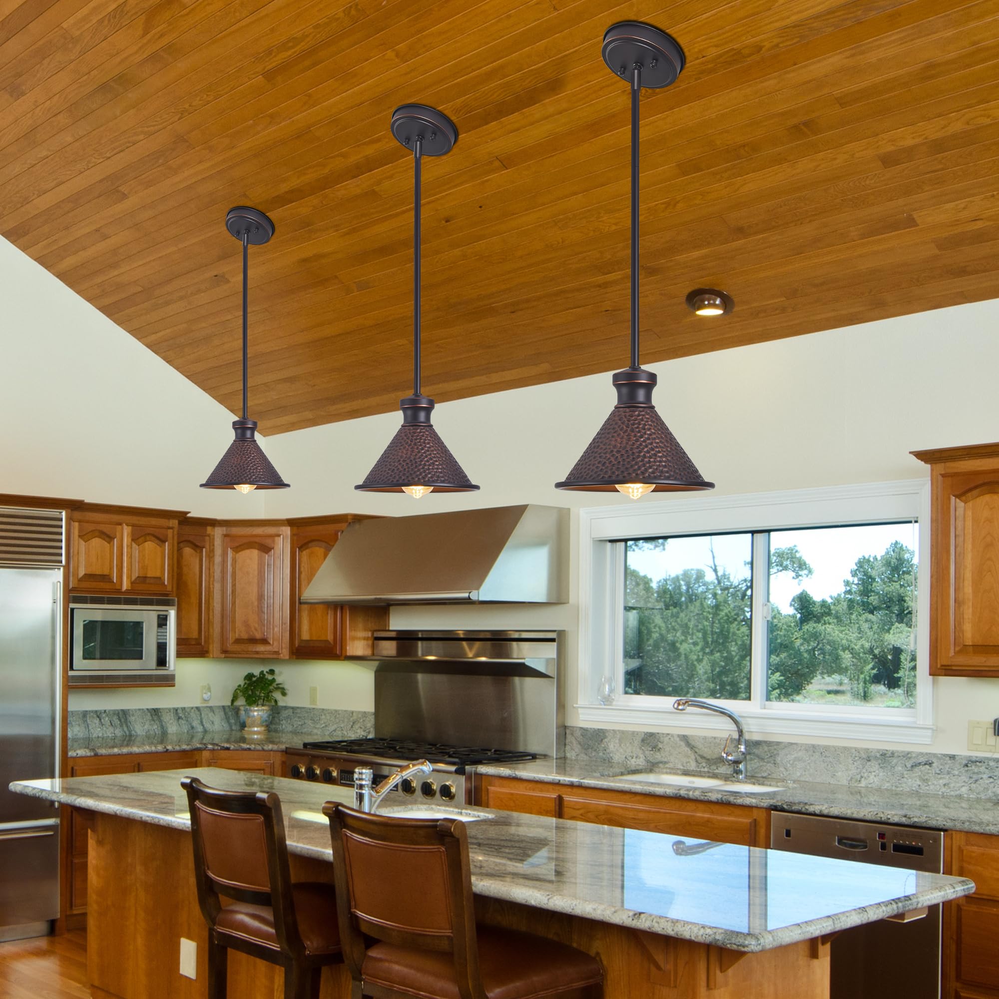 Tarentlight Max 58   Ht Adjustable Tube Mini Pendant,Vintage Hammered Pattern Cast Aluminum Shade,1-E26 Classic Lamp,Oil Rubbed