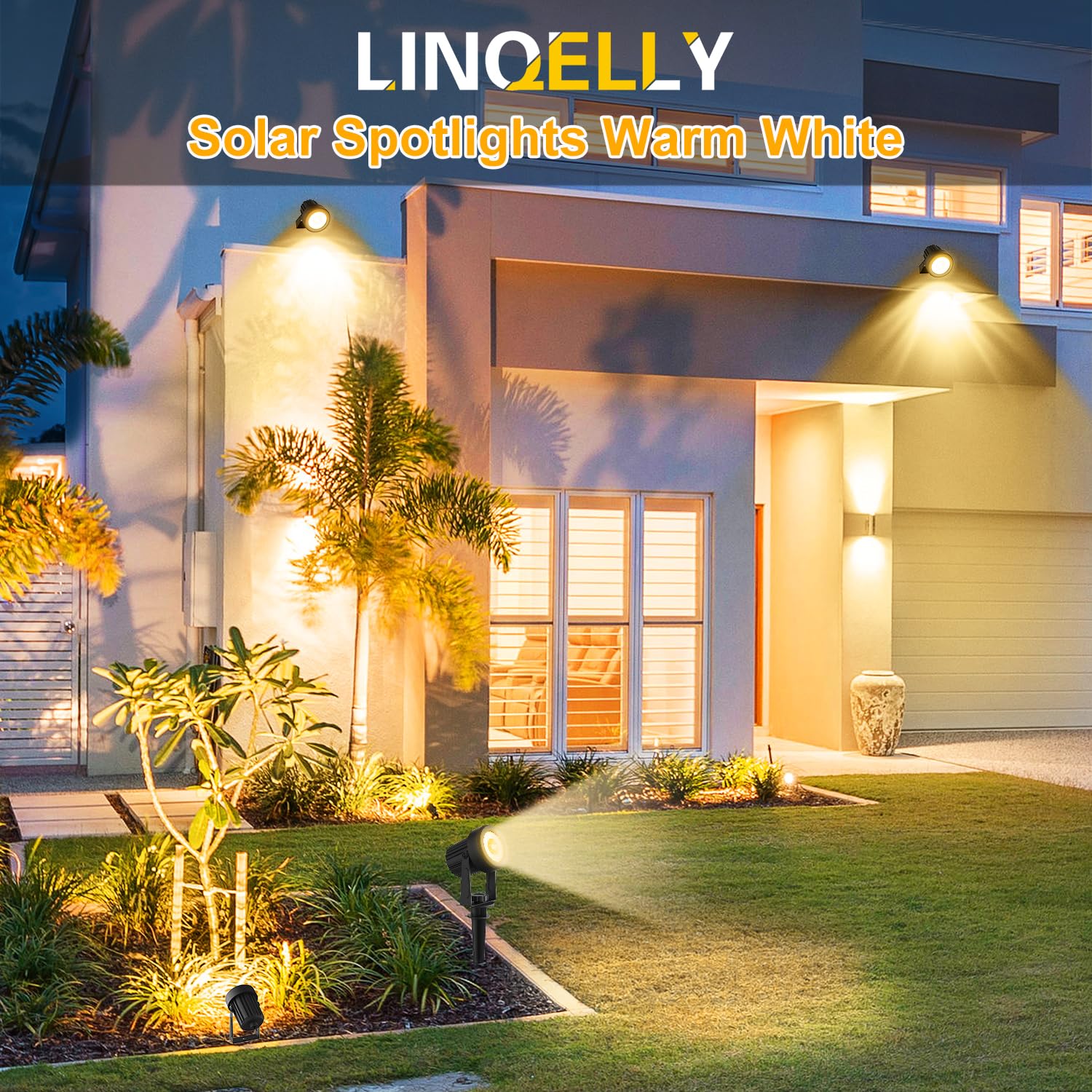 Linqelly Solar Spotlights Outdoor 4 Pack Spot Light Warm White Landscape Lights Ip65 Waterproof Spotlights Plant Decorative Lighting For Garden Yard Lawn Path