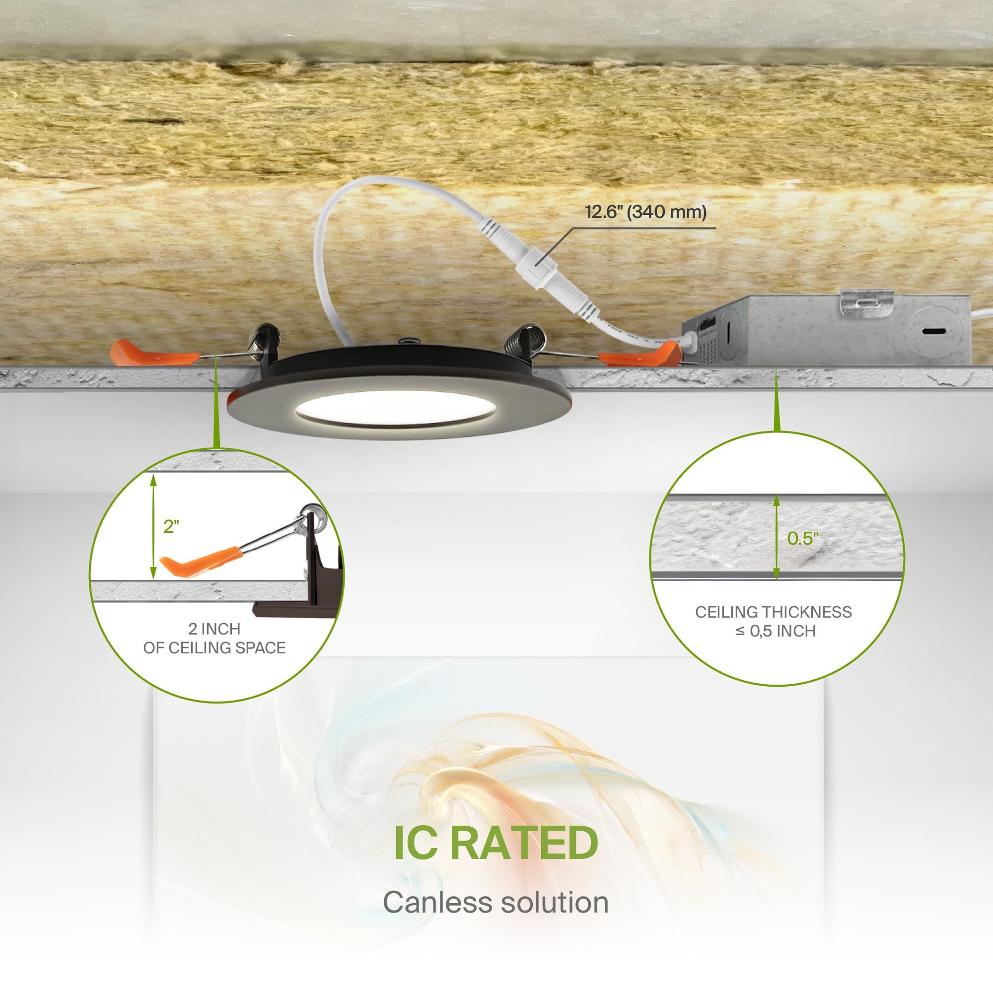 Asd 6 Pack 3 Inch Led Recessed Light 6W  5 Cct 2700K-5000K Cri90+  Ic Rated Ultra Thin Dimmable Ceiling Lights With J Box  Canless Wafer Downlight  Round Slim Panel Lighting  Energy Star Etl  Bronze