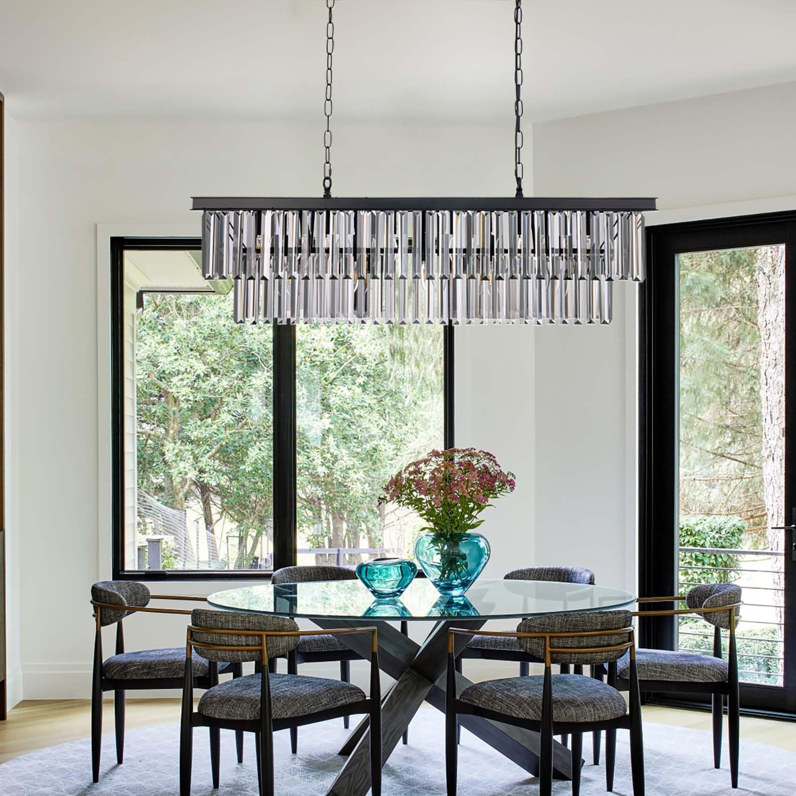 Wellmet 11-Light Smoke Grey Crystal Chandelier, 40 Inch Adjustable Modern Lighting for Living Room, Dining Room, Kitchen Island, Model DS-CCL001