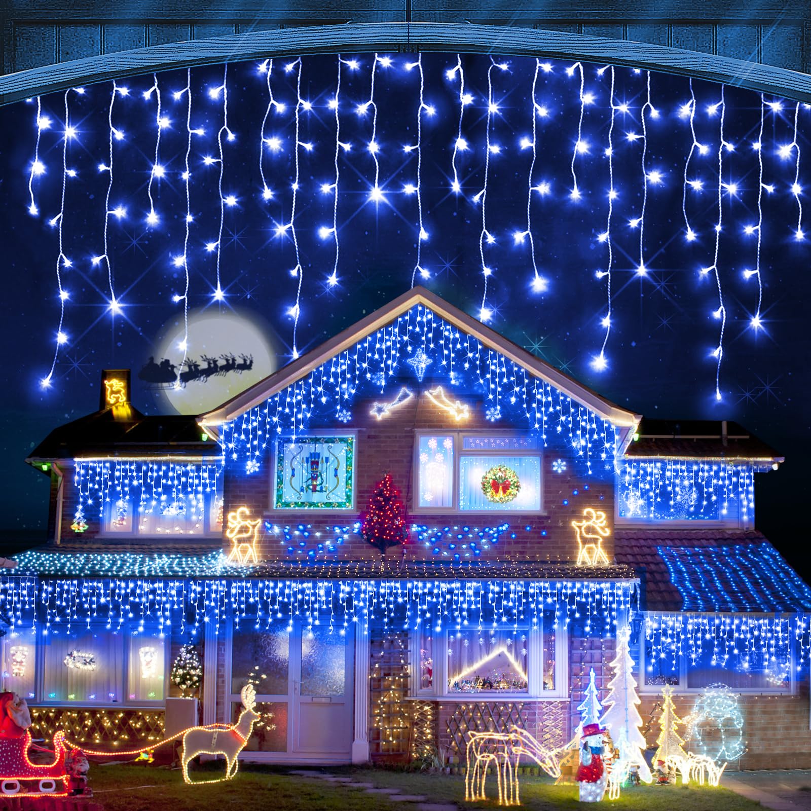 QHLXJYY 164 FT Christmas Lights Outdoor Decorations 1500 LED 8 Lighting Modes with Timer Memory Waterproof Fairy String Light with 250 Drops Christmas Light for Home Roof Party Holiday Wedding Decor