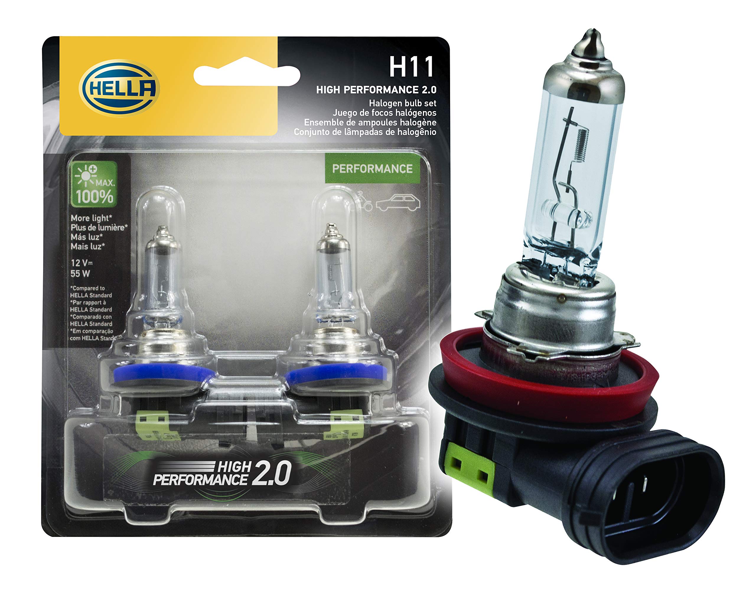Hella H11 2.0TB High Performance Bulb, 12V 55W, 2 Pack, Blue, HP2.0
