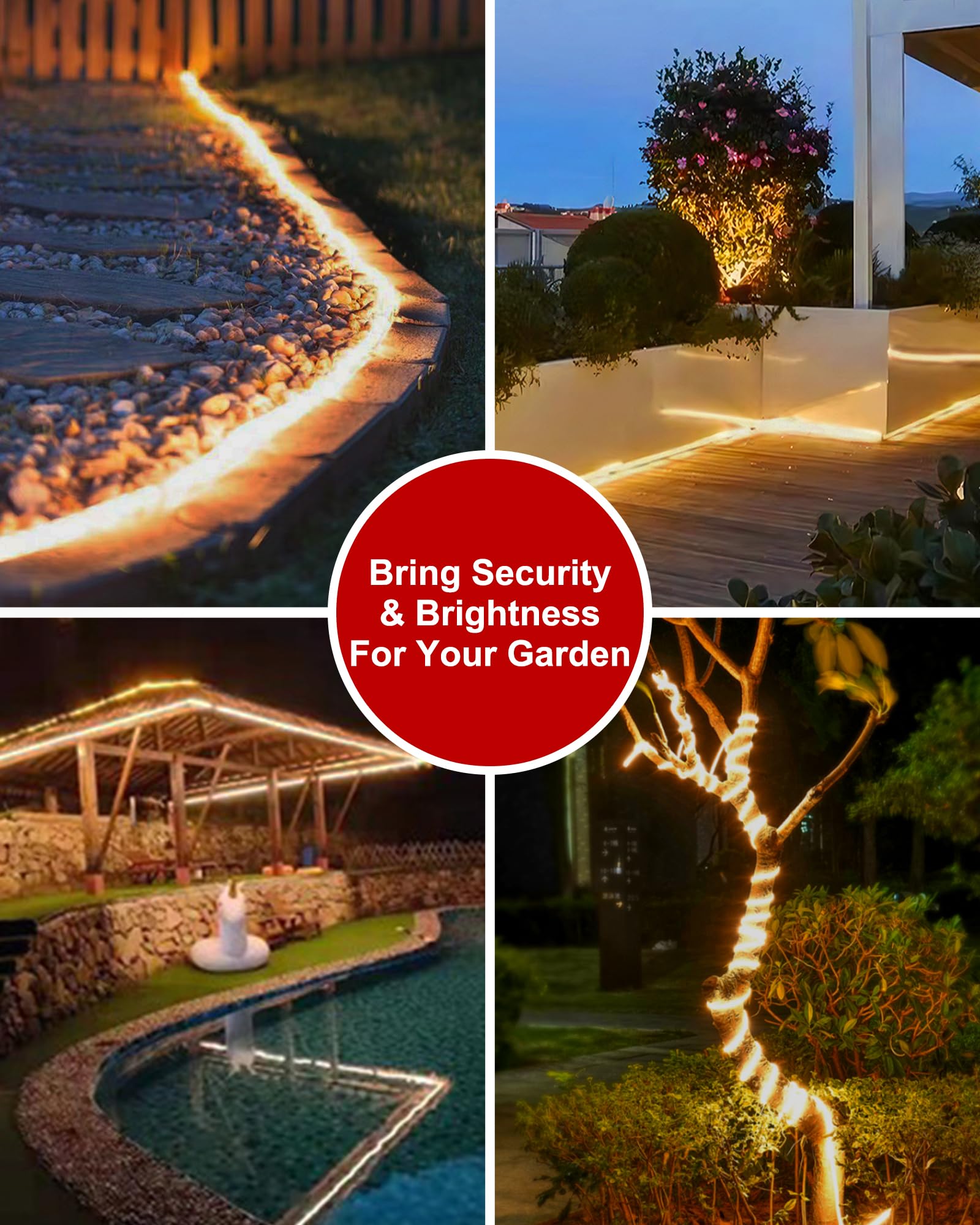 Luhlee 16.4Ft Solar Led Strip Lights, 300 Leds, Remote, 8 Modes, Warm White Outdoor Decor