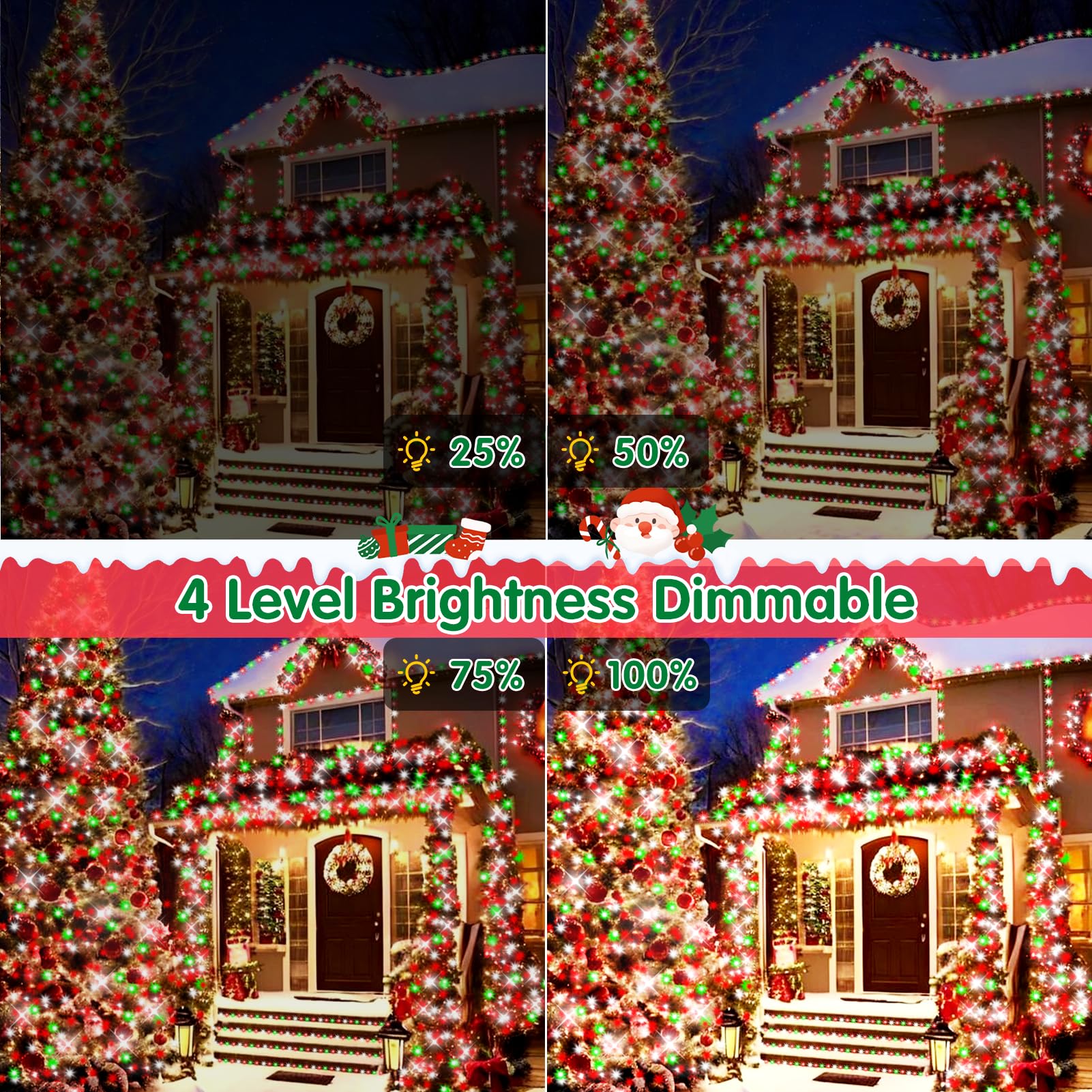 XURISEN Christmas Lights, 1400 LED Twinkle Fairy Lights, 551FT Green Wire, Red+Green+White, 8 Modes, Memory Timer, Plug-in