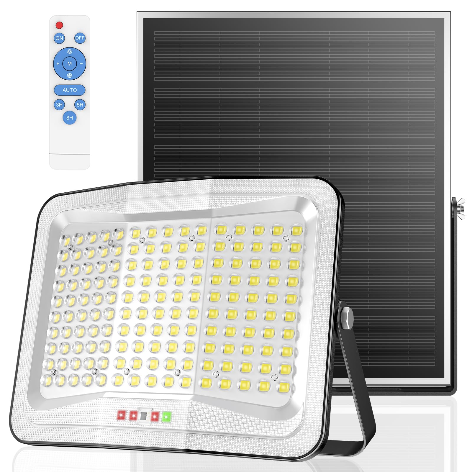 Adewalk Outdoor Solar Flood Light, 150 LEDs, Motion Sensor, IP65 Waterproof, 2000W, Black, Model XC150, 16ft Cable