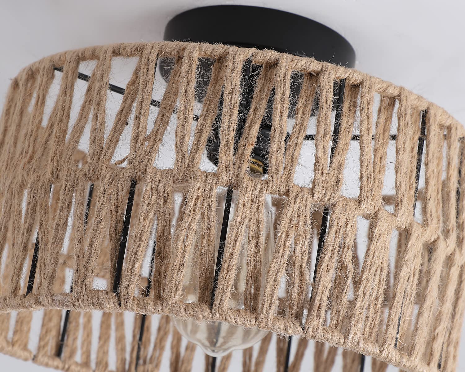 Hchunqjor Coastal Woven Flush Mount Ceiling Light Fixture Rustic Industrial Hemp Rope Semi Flush Mount Ceiling Light For Hallway