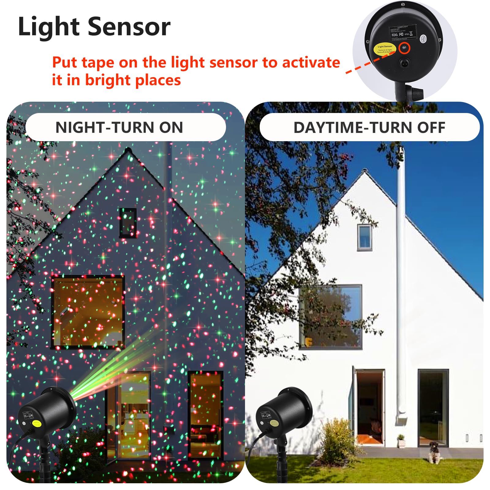 Yfain Christmas Laser Projector Lights Outdoor, Waterproof Static Red And Green Star Xmas Projector Lights Outdoor, Auto On-Off