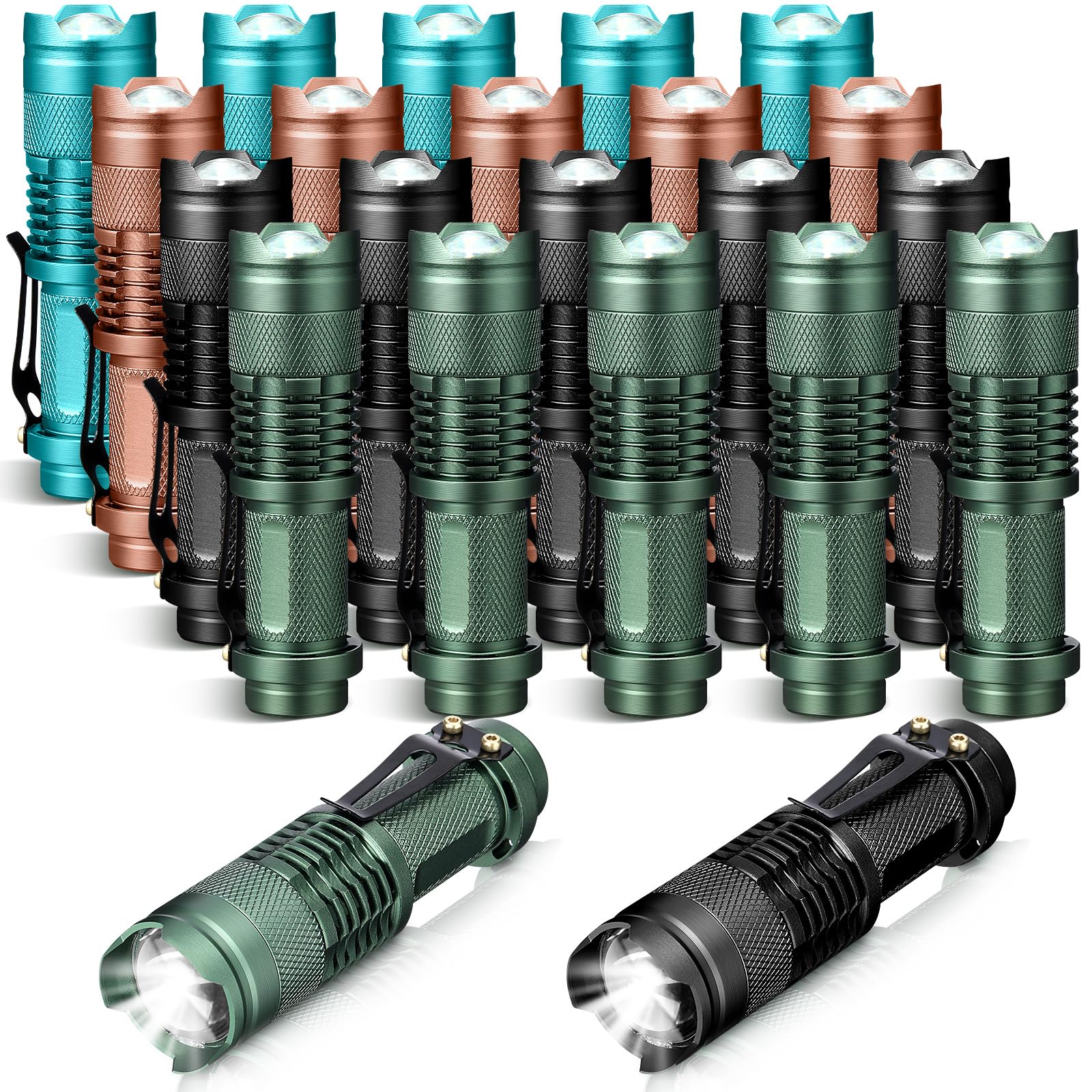Fumete 20 Pieces Led Flashlight Mini 3 Mode Tactical Torch Small Water Resistant Pocket Flash Light Adjustable Focus Light Pen For Men  Father  Indoor Outdoor Hiking(Multicolor 2)