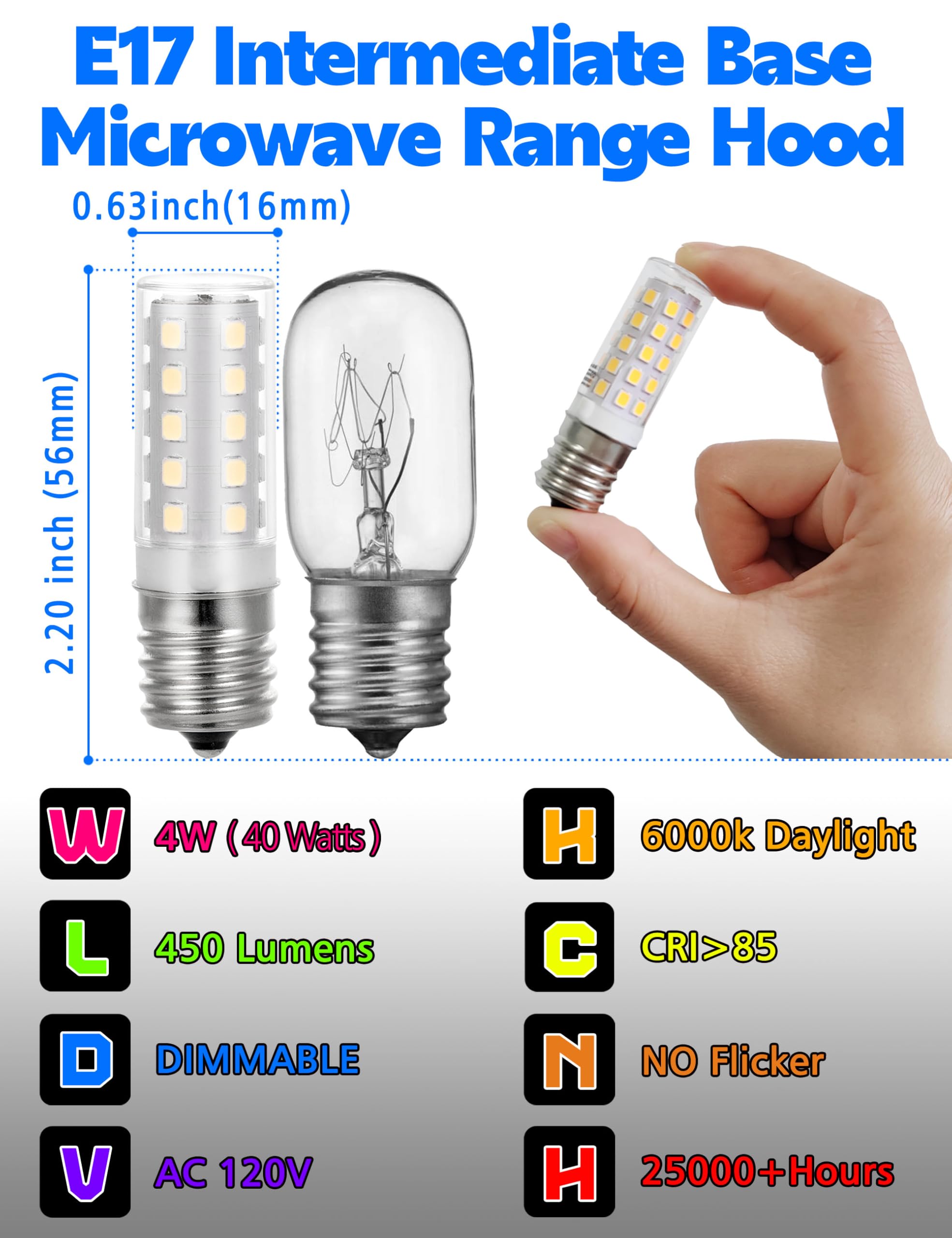 Xyanmc Microwave Oven Stove Bulb,125V 4W 450Lm E17 Led Dimmable Under Hood Microwave Bulb 40W Equivalent, 8206232A T7 Intermedia