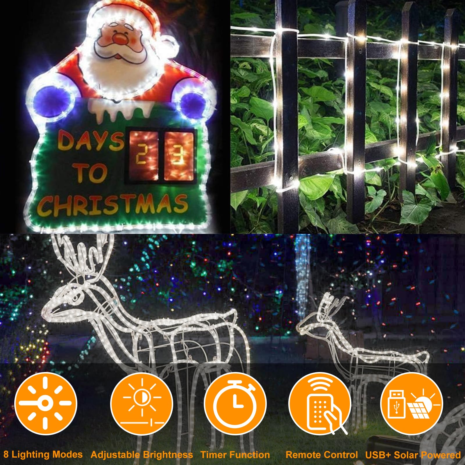 164 Ft 1000 Led Rope Lights Solar Powered Waterproof String Lights 8 Modes Outdoor Tube Light Copper Wire Fairy Lights For Christmas Garden Fence Yard Party Pool Wedding Decor (1000 Led White)