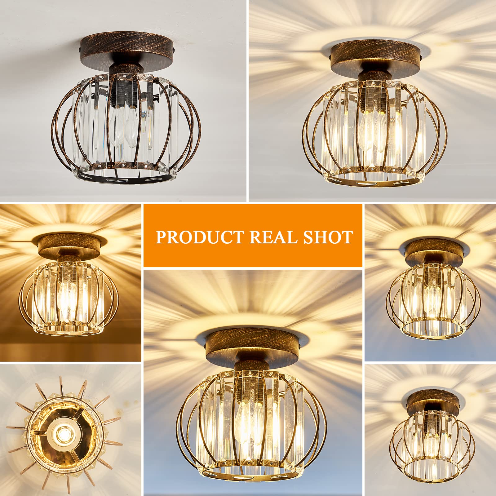 Yyjlx Semi Flush Mount Ceiling Light Fixture E26 Mini Crystal Chandelier Oil Rubbed Bronze Small Ceiling Lamp For Entryway Bedro