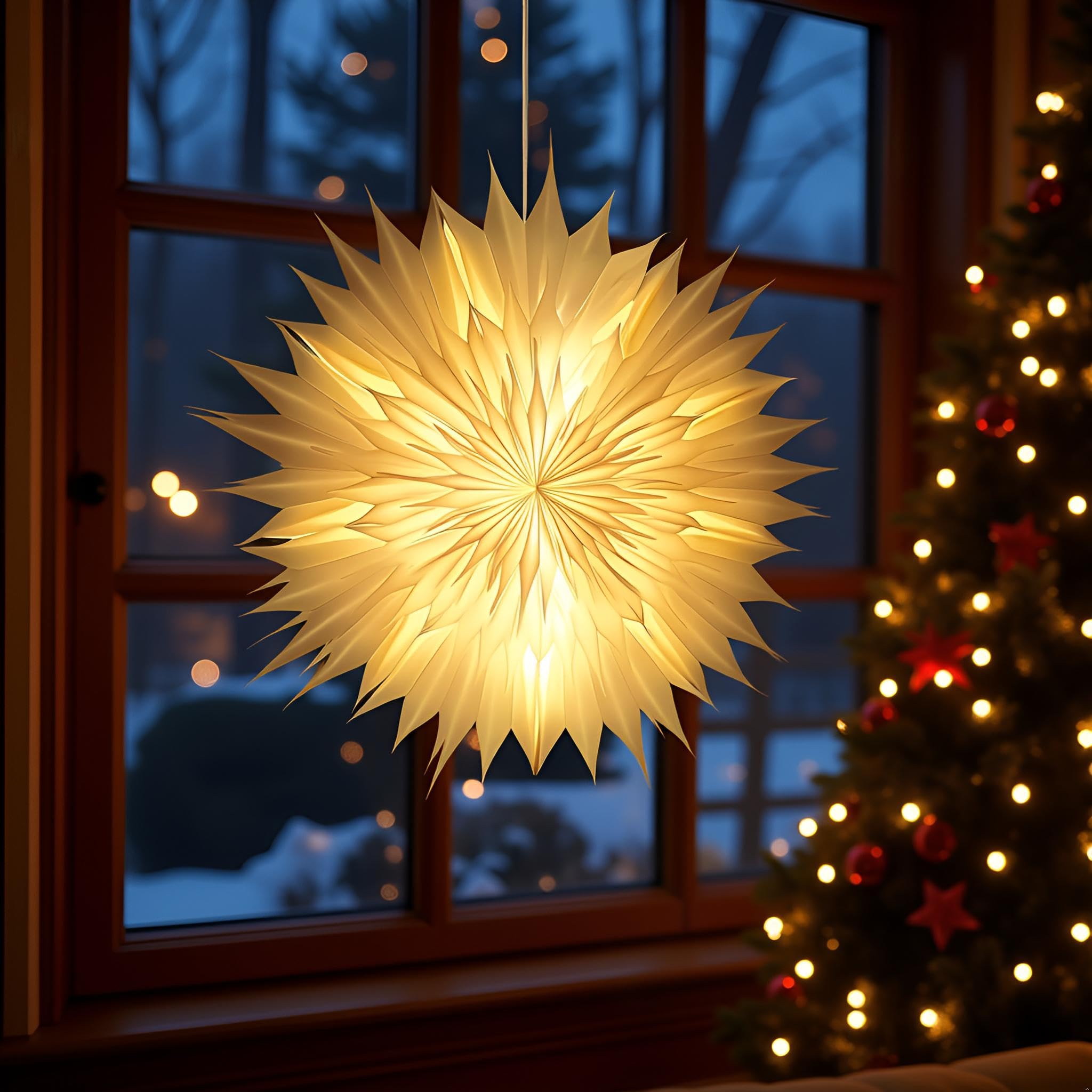 YPGFDZYDHH 23 3D LED Paper Star Lantern with Translucent Vellum - 7-Layer Christmas Hanging Light  Foldable Indoor Window Decor  Soft Glow Holiday Ornament for Party  Wedding  Present