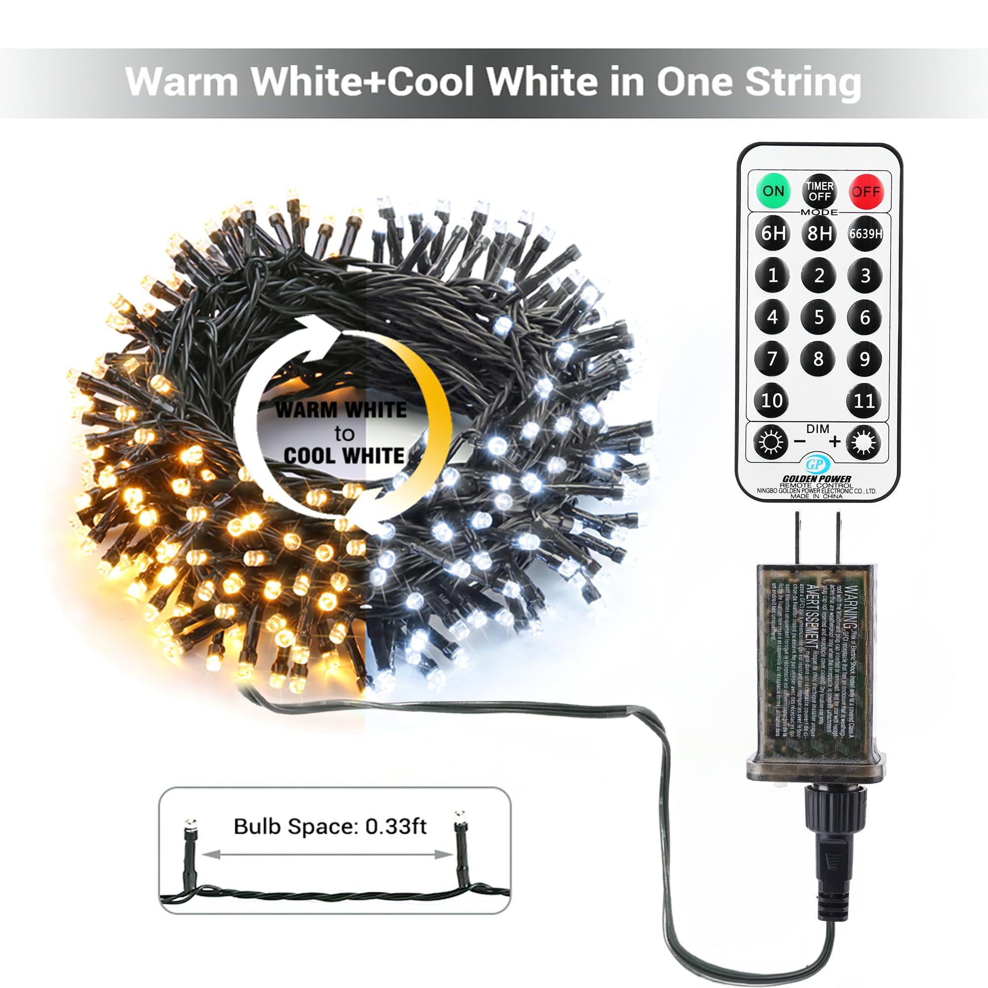 Brizled Color Changing Christmas Lights, 65.67ft 200 LED 11-Function Warm White & Cool White LED Lights String, Dimmable 29V Saf
