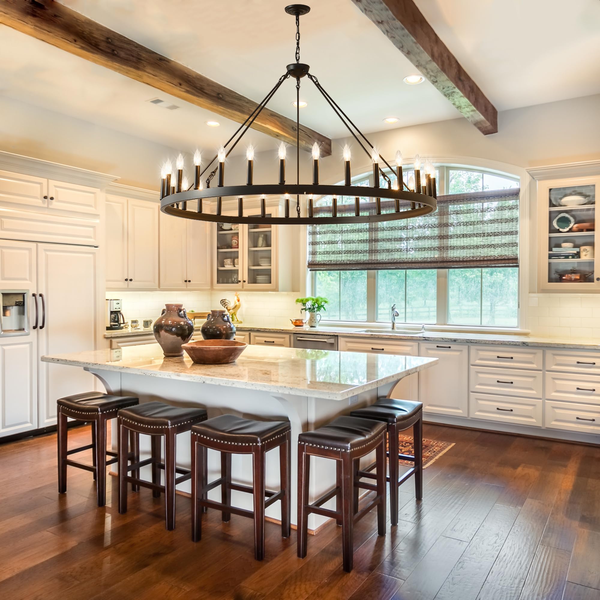 Sarudiir 53&quot; Black Rustic Wagon Wheel Chandelier, 30-Light Fixture For High Ceilings & Dining Room