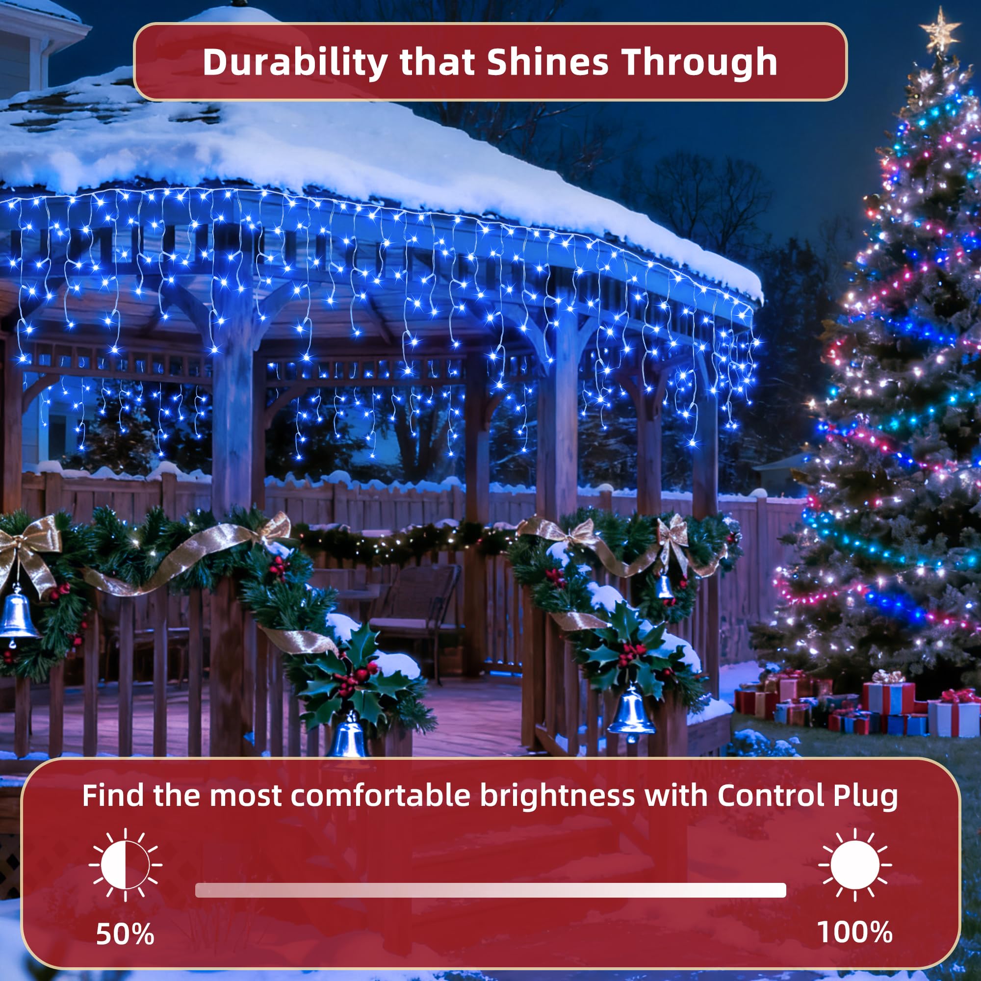 YHBJKCZ LED Christmas Lights - 66ft Blue Twinkling Lights, 670 LEDs, 148 Drops, 12 Modes, Dimmable, Timer, Waterproof