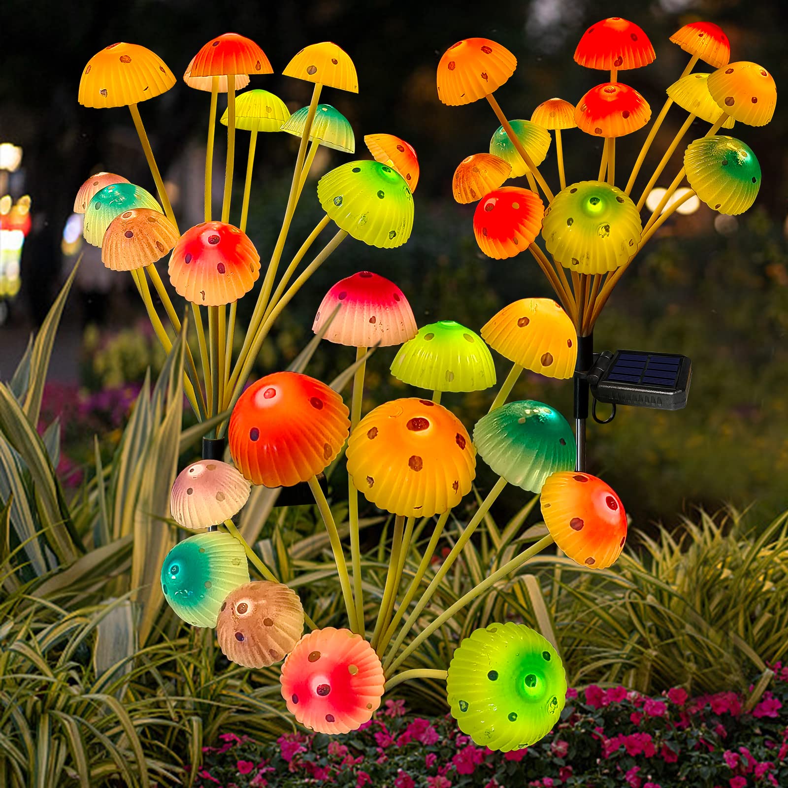Kohlrabi Solar Garden Lights - 24Led Mushroom Decor, Waterproof, 2-Pack, 6 Colors For Outdoor Use