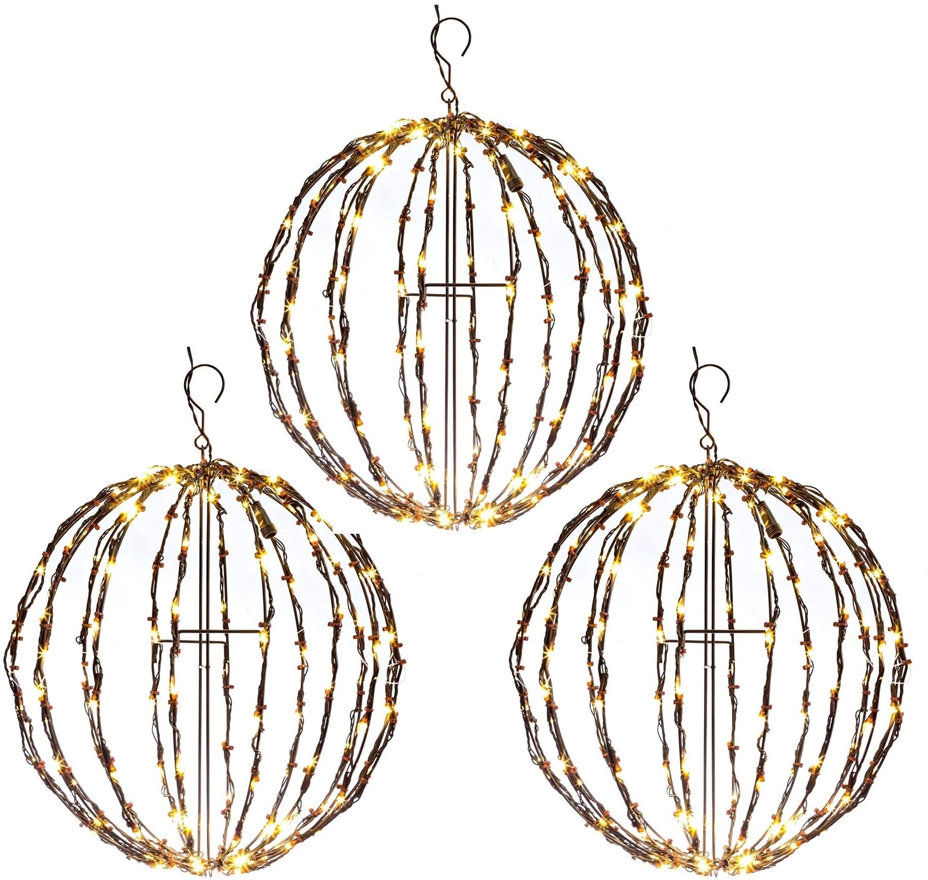 Elf Logic LED Christmas Light Balls - 16” Waterproof, Durable, Warm Lights - 3 Pack