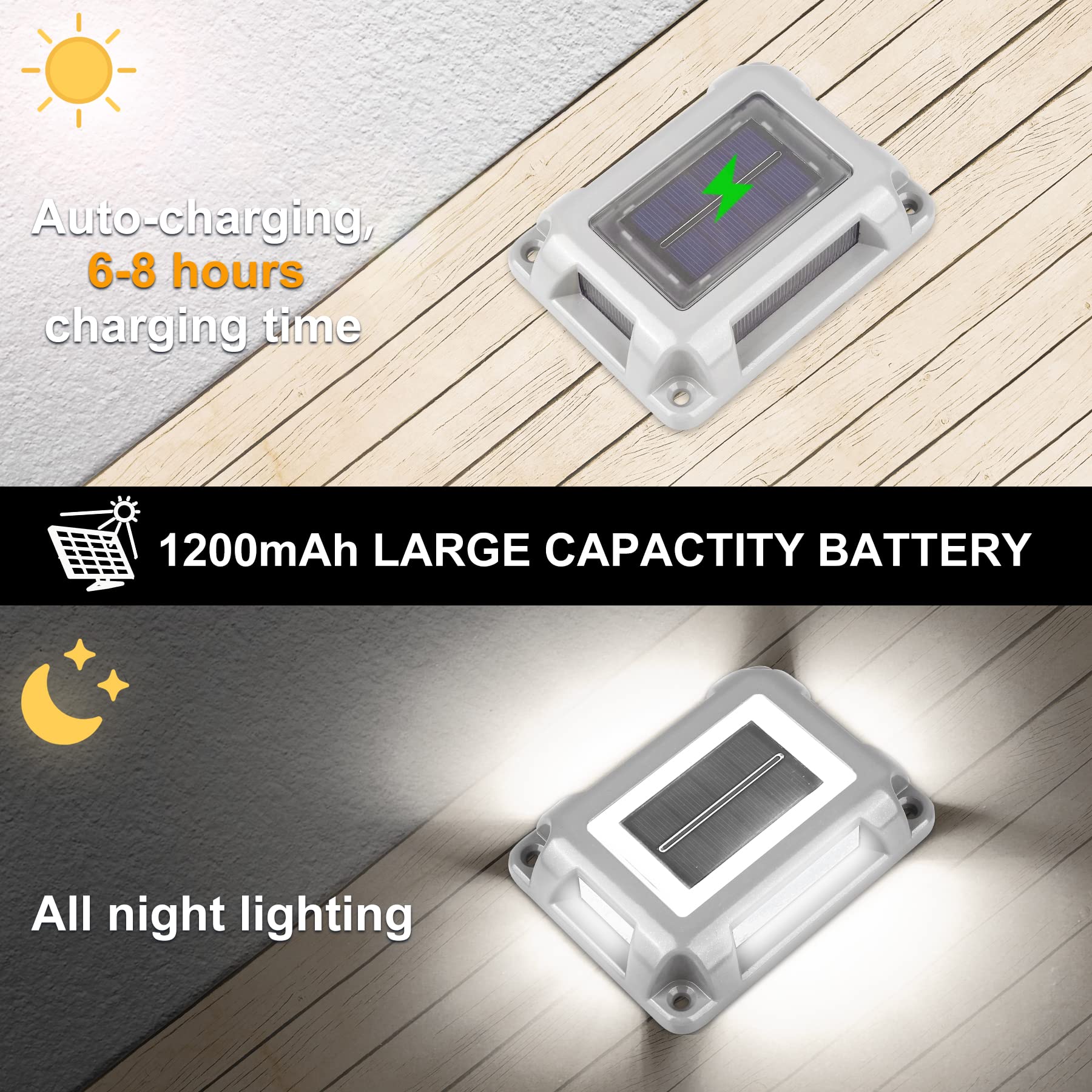 Crepow Solar Deck Lights - 8 Pack Waterproof Led Aluminum Driveway Dock Step Pathway Lights