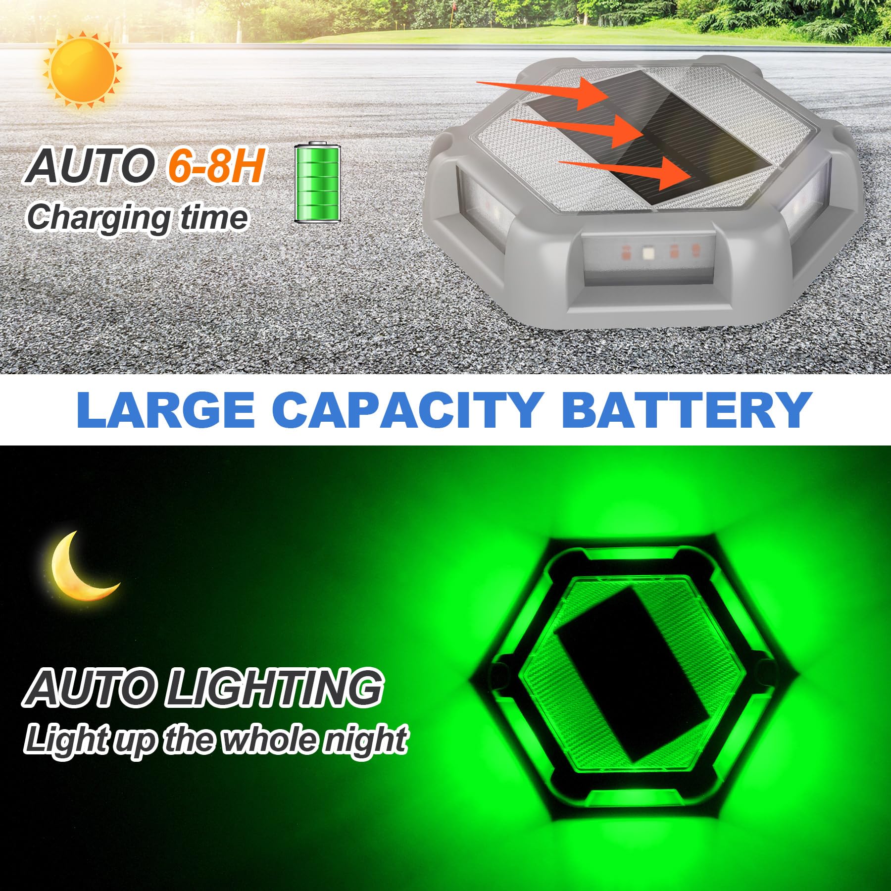 Crepow 12 Pack Green Solar Dock Lights - Waterproof Led Aluminum Driveway & Garden Pathway Lighting