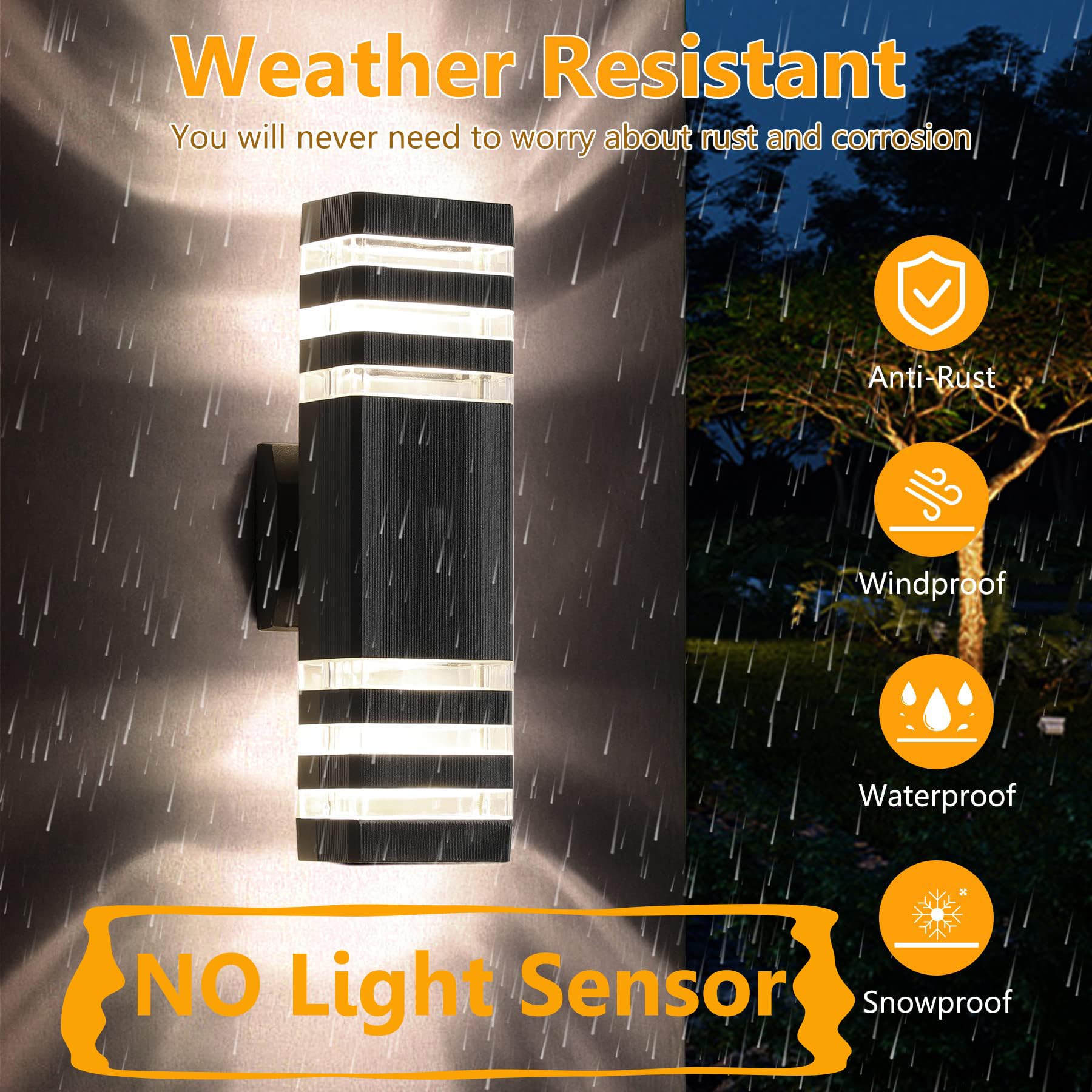 FAISHILAN LED Square Up-and-Down Outdoor Wall Lights, 3-Layer Aluminum, IP65 Waterproof, 14W, 1200 LM, Warm White, 2-Pack