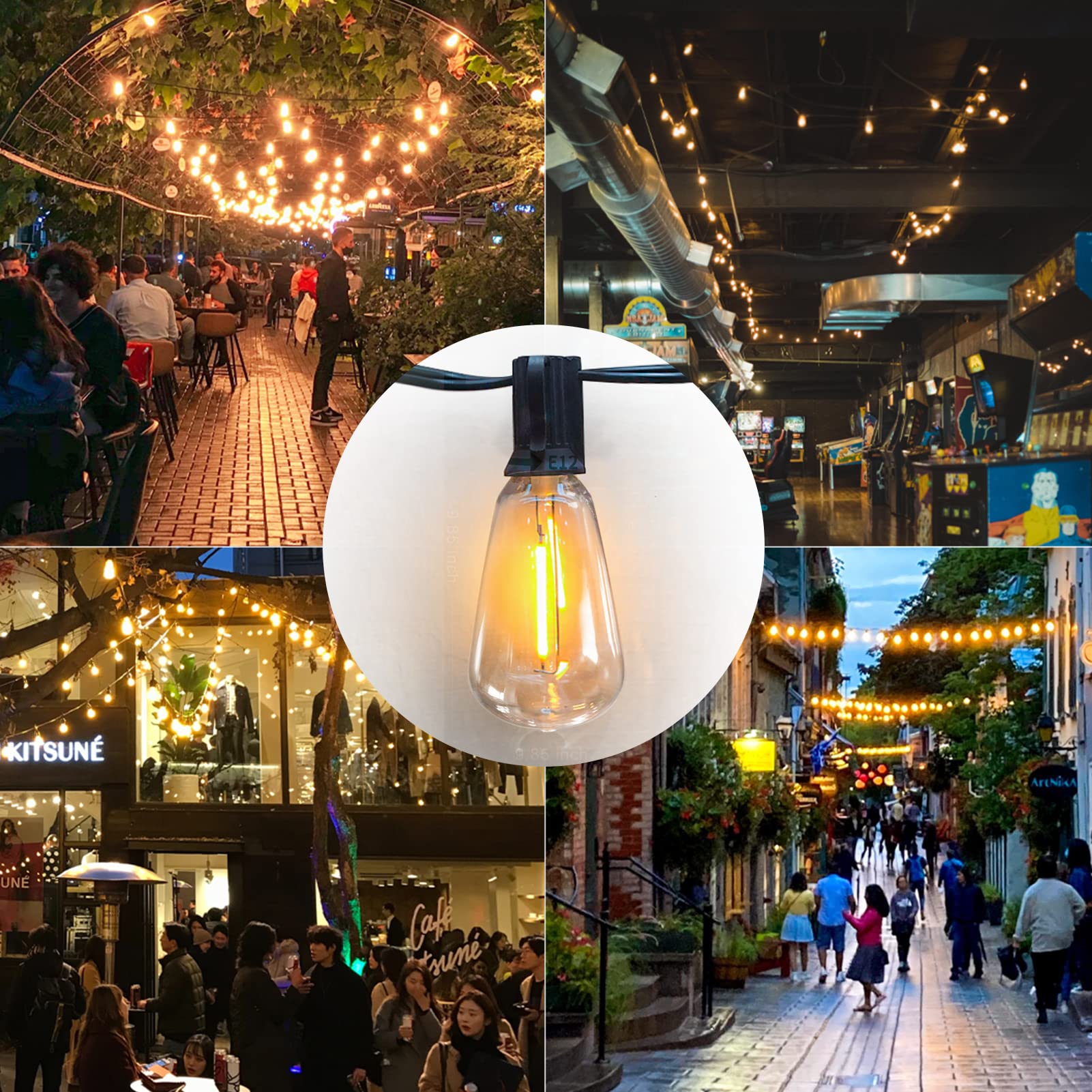 Achin Outdoor String Lights 150FT LED ST38 Vintage Style Dimmable 2200K Shatterproof Bulbs Waterproof for Patio Bistro Gazebo