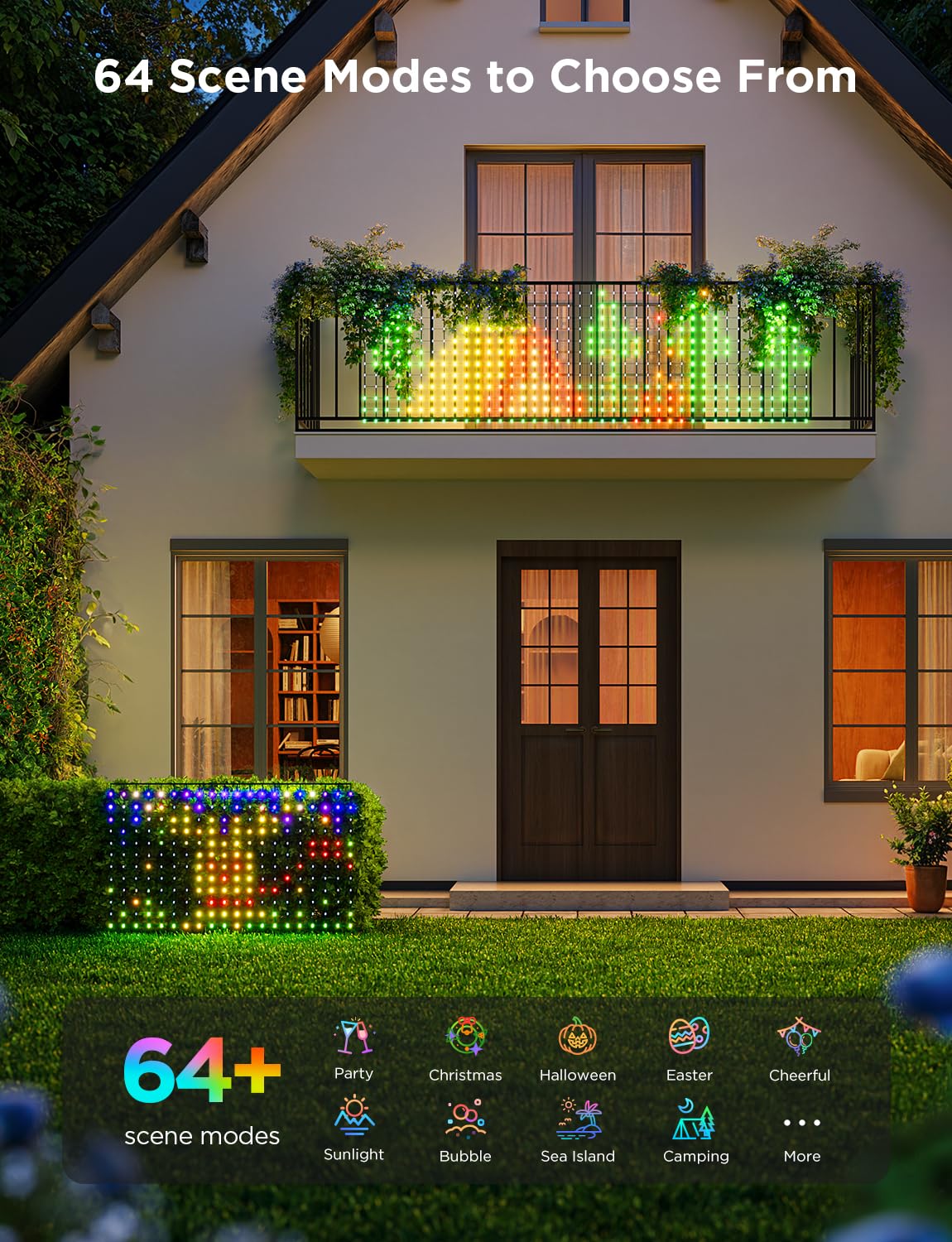 Govee Outdoor Net Lights, 2.8    9.4Ft With Rgbic And Diy Functions, 480 Leds Smart Net Lights With 64 Modes For Bush Patio Deco