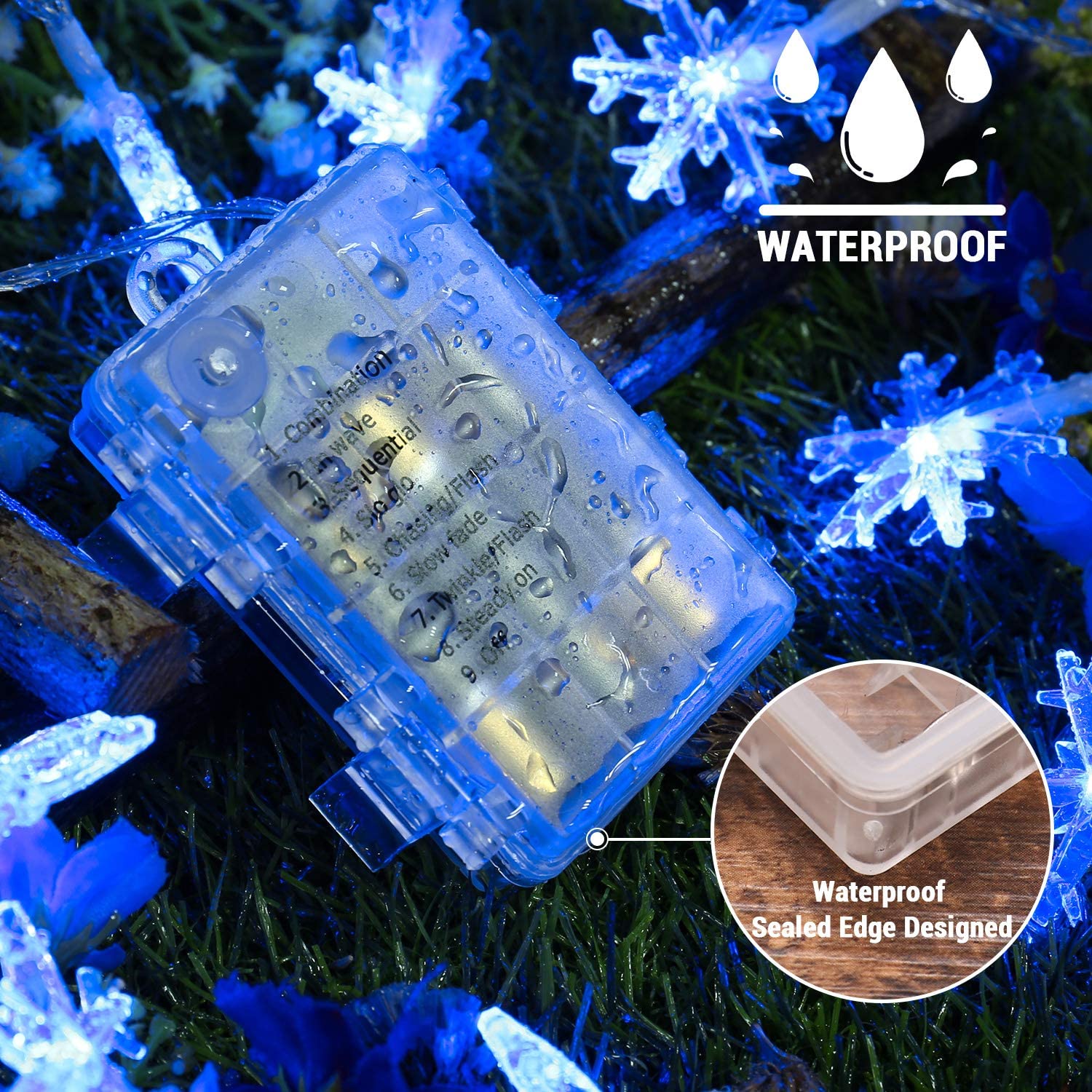 Brizlabs Blue Snowflake Lights, 40 Led 16.08Ft Snow Flake Christmas Lights With Remote, Battery Twinkle String Lights, 8 Modes Xmas Lights Waterproof For Outdoor Indoor Wedding Party Window Decor