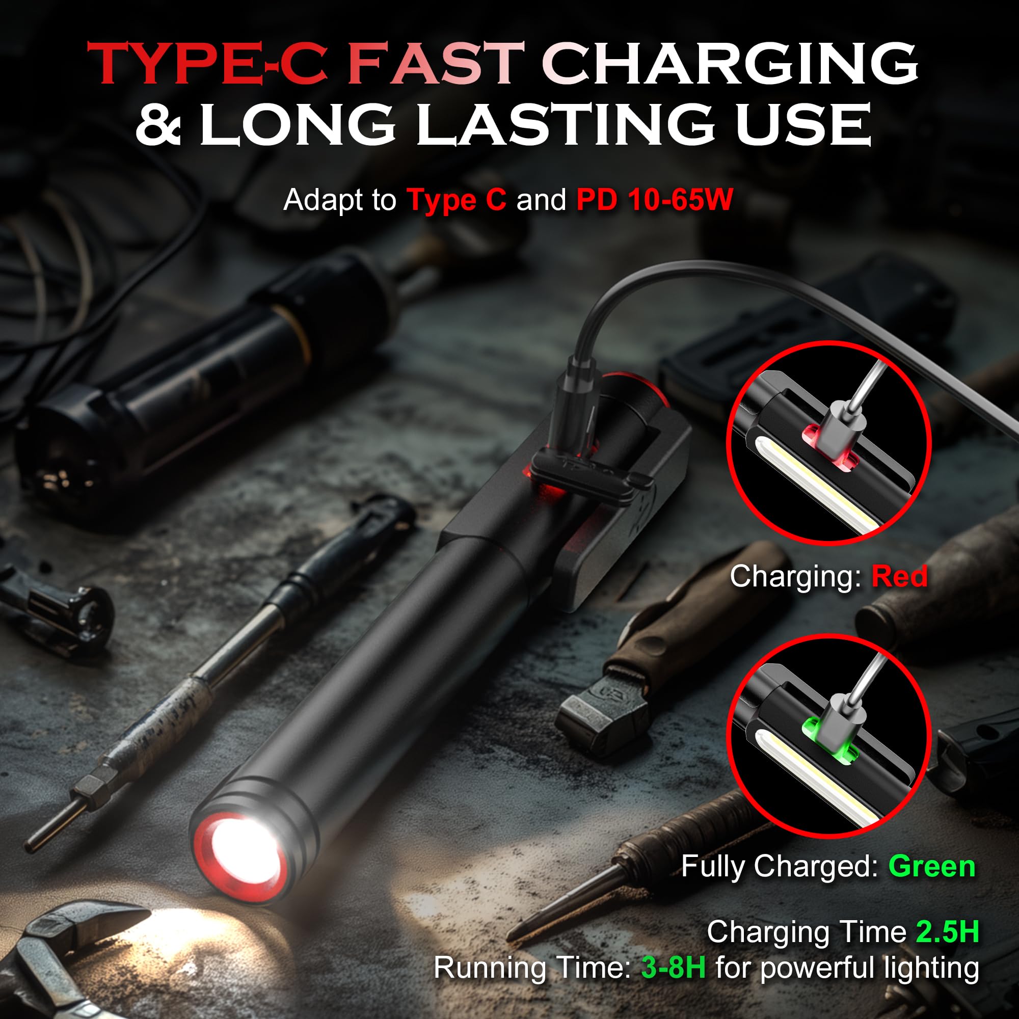 Favourlite 800 Lumens Rechargeable Pen Light Flashlight, 6 Modes, COB, Magnetic, Waterproof, Black, Portable Work Light for Nurses, 5.39in