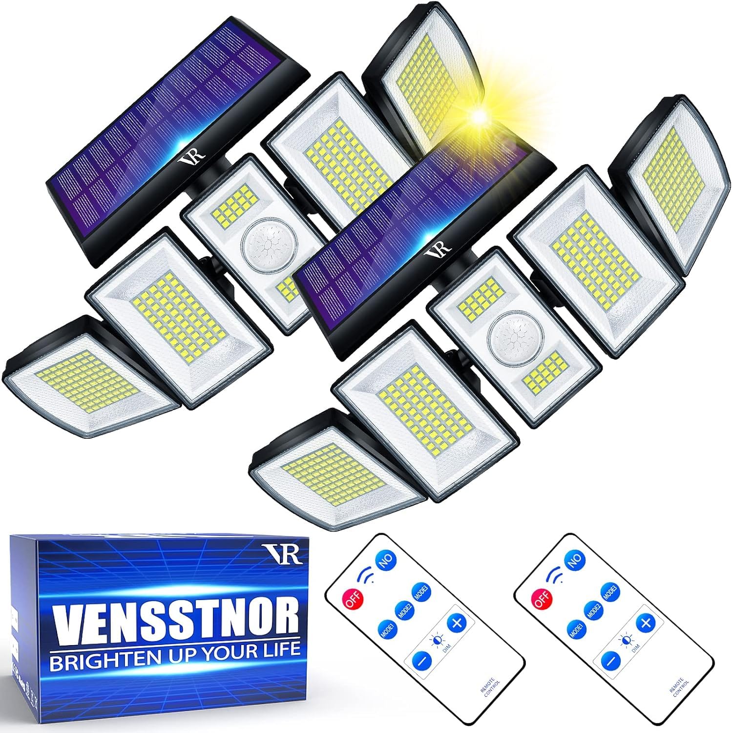 Vensstnor Solar Lights Outdoor - 3000Lm, Motion Sensor, 5 Levels Brightness, Ip65 Waterproof, Black