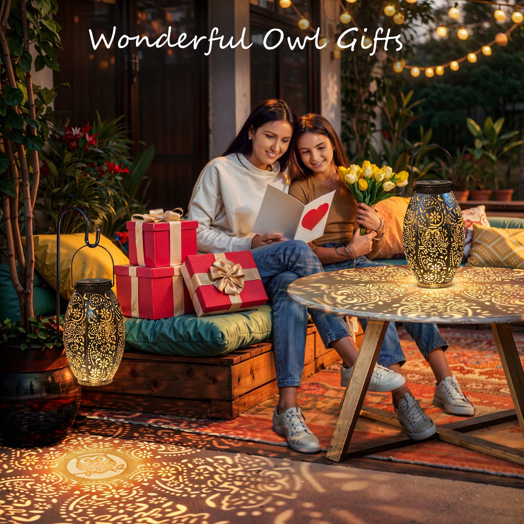 2Pack Owl Solar Outdoor Lanterns Waterproof, Large Decorative Garden Solar Lights For Table, Patio, Yard, Lawn Ornaments, Birthd