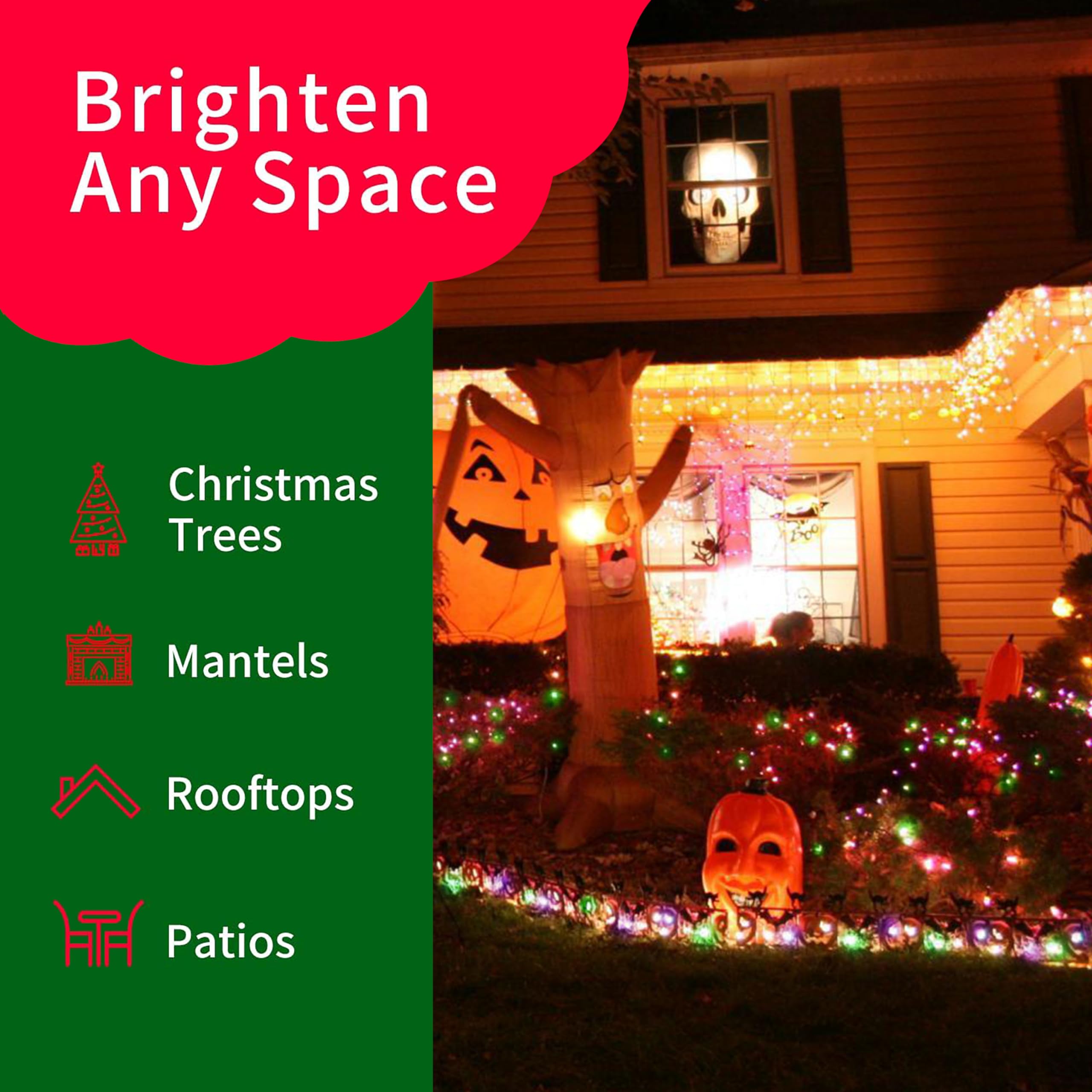 Twinglehome Ultra-Bright Connects End To End Orange Purple And Green Christmas Mini Lights 100L 19.6Ft Ul Listed Incandescent Bulb String Light Set For Indoor Outdoor Halloween Home Garden Tree Decor
