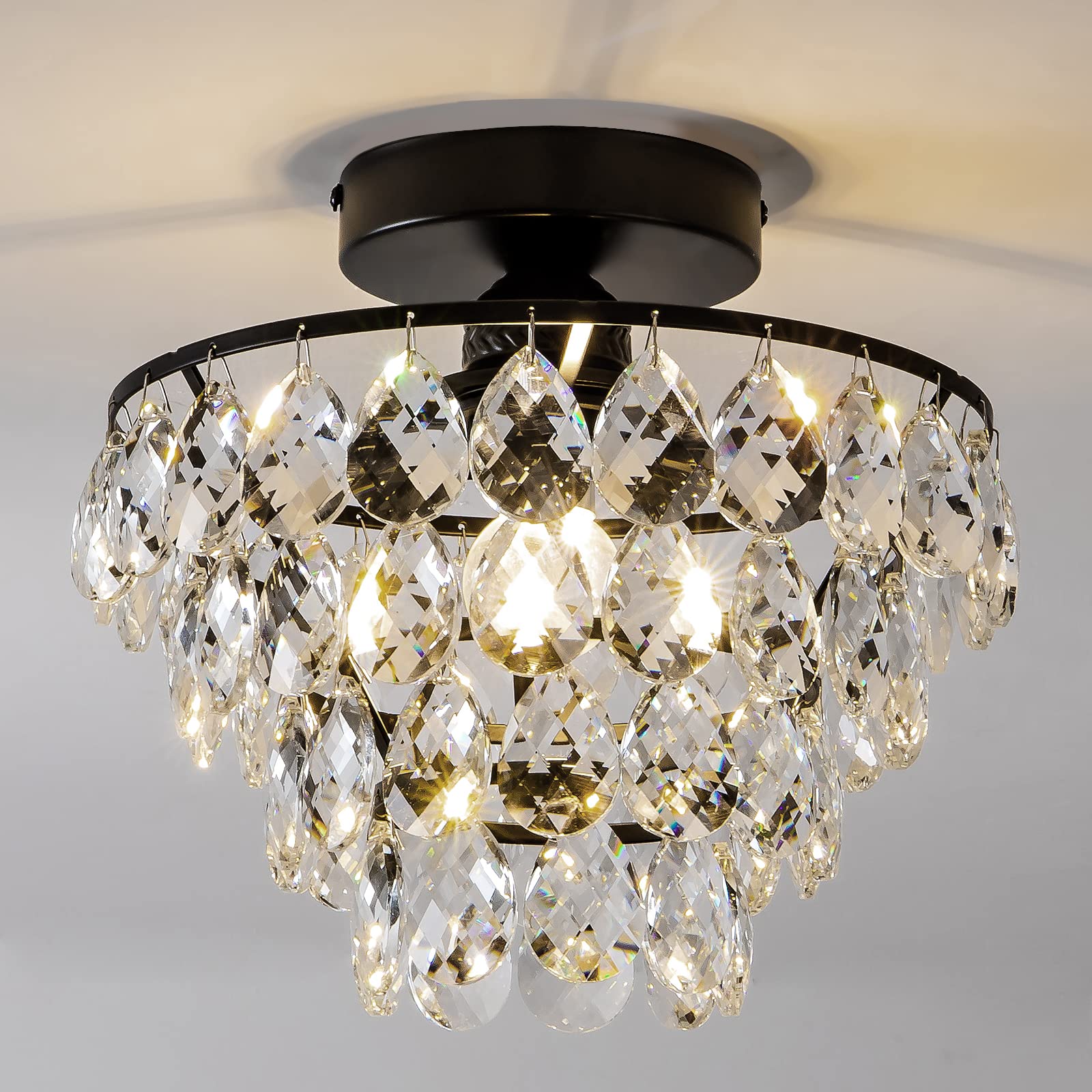 Cm Mzy Modern Black Mini Crystal Ceiling Light Fixture For Hallway, Bedroom, Bathroom