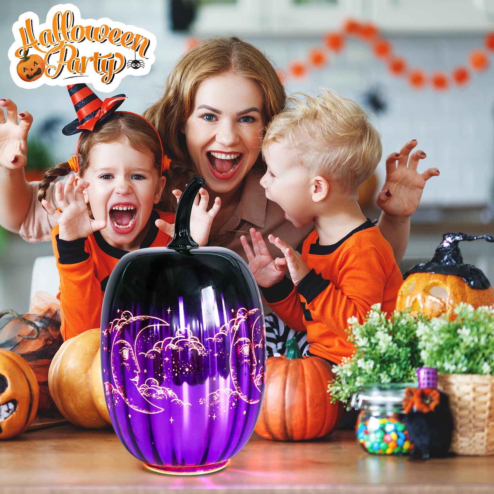 Ovewios Glass Pumpkin Lights  Light Up Pumpkins Table Lamps For Halloween Decorations Fall Thanksgiving Holiday Party Home Tabletop Centerpiece Decor