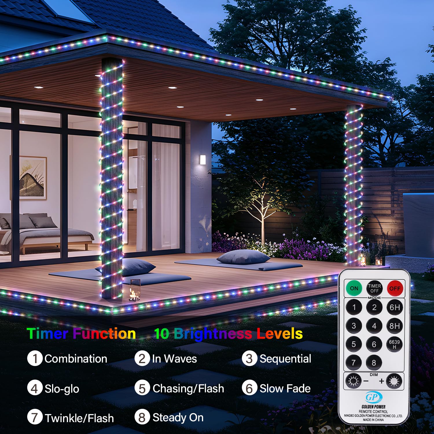 Omika Connectable 66Ft 800Led Rope Lights For Outside, Multicolor Led Rope Lights Plug In With Remote Timer, 8 Lighting Modes, O